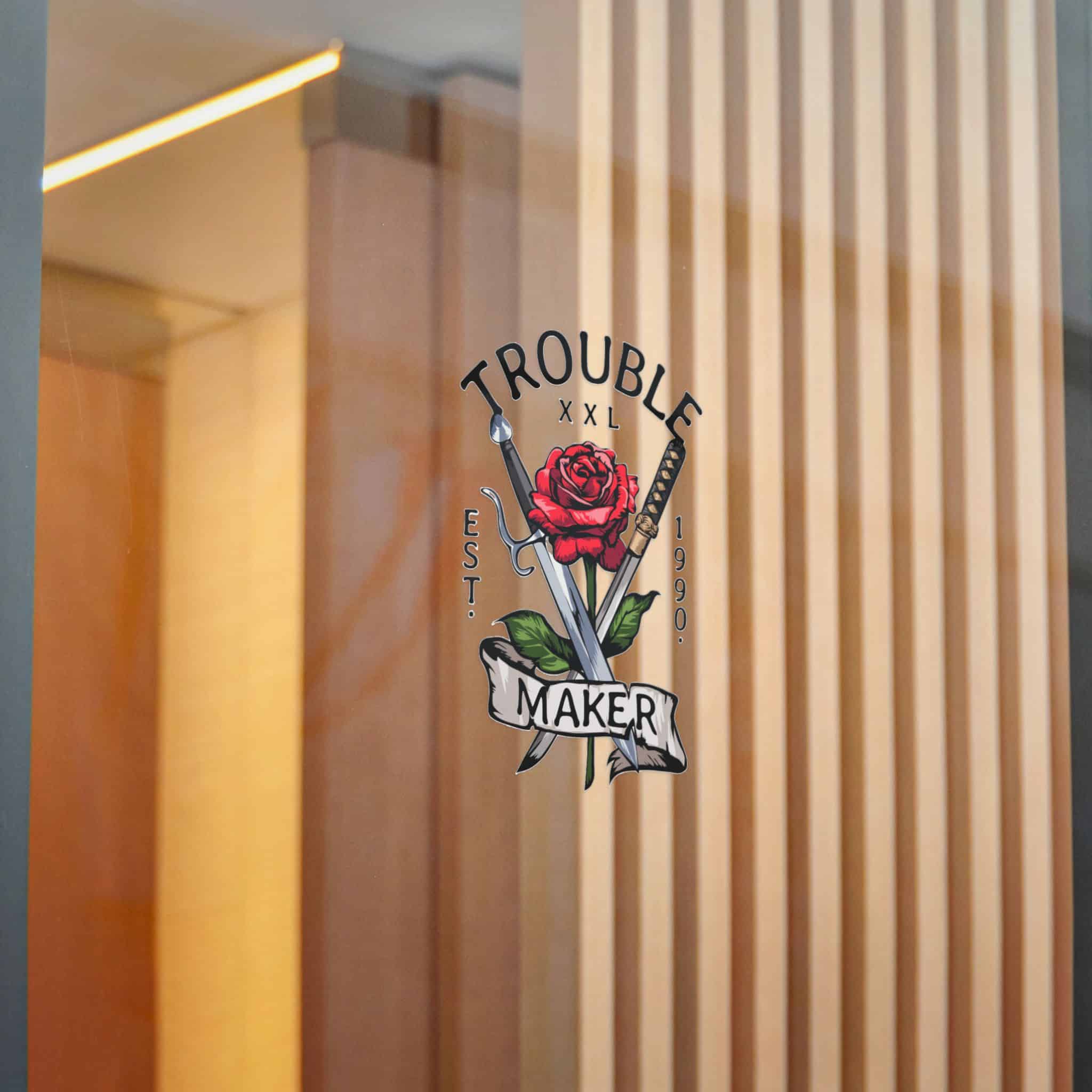 Trouble Maker Slogan With Red Rose Swords Illustration Die Cut Stickers Dtf - Image 22