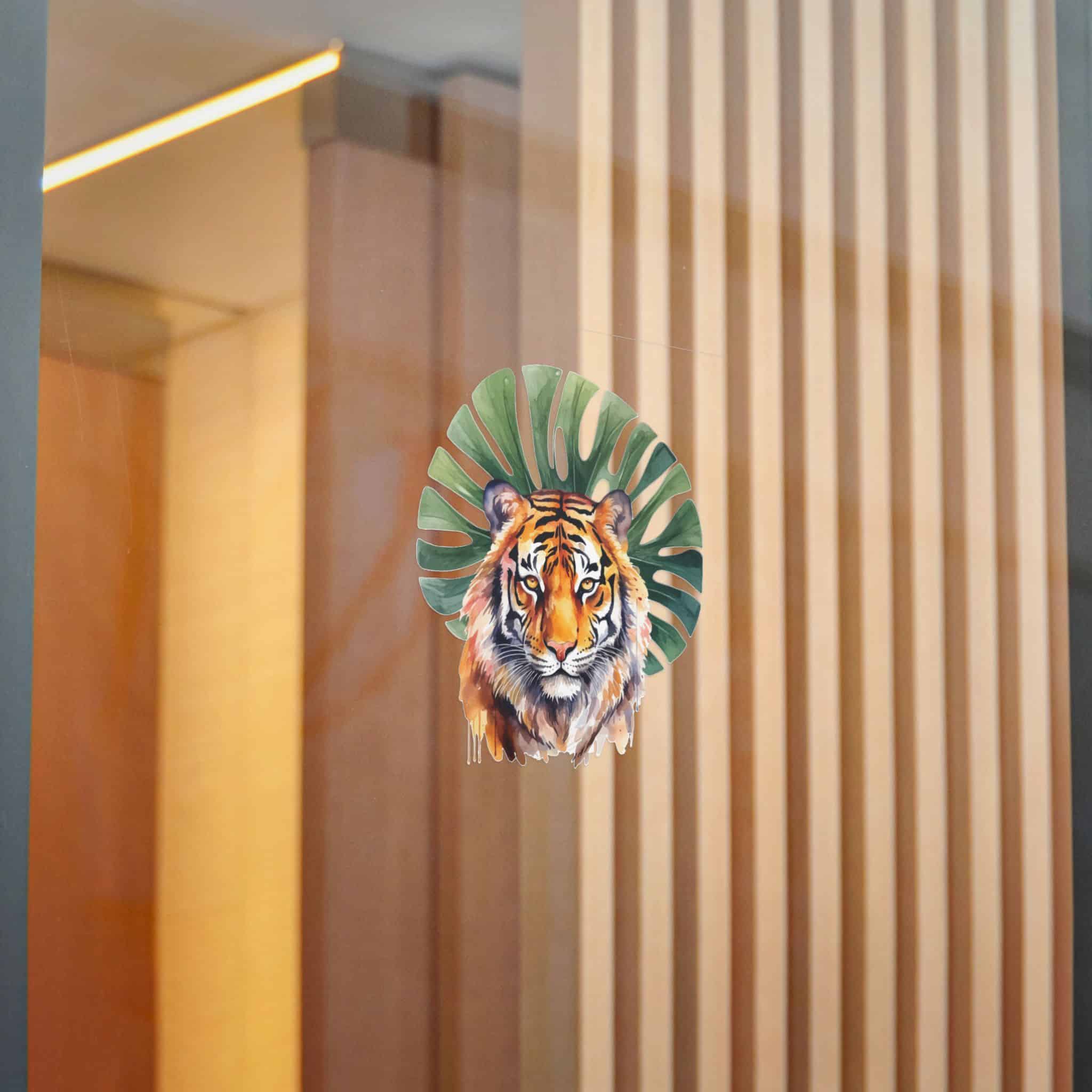 Watercolor Tiger With Green Tropical Leaves Animal Illustration Die Cut Stickers Dtf - Image 16