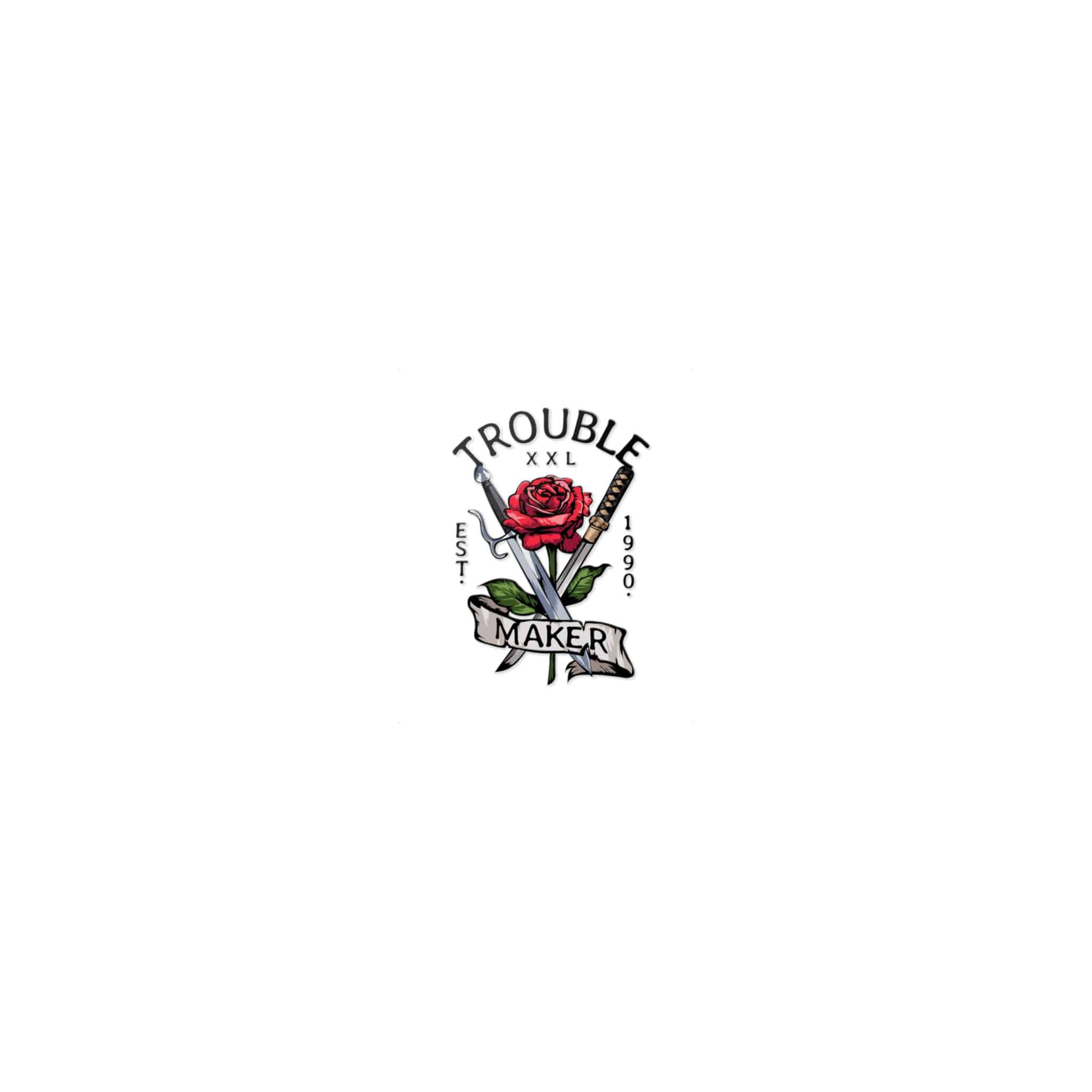 Trouble Maker Slogan With Red Rose Swords Illustration Die Cut Stickers Dtf - Image 17
