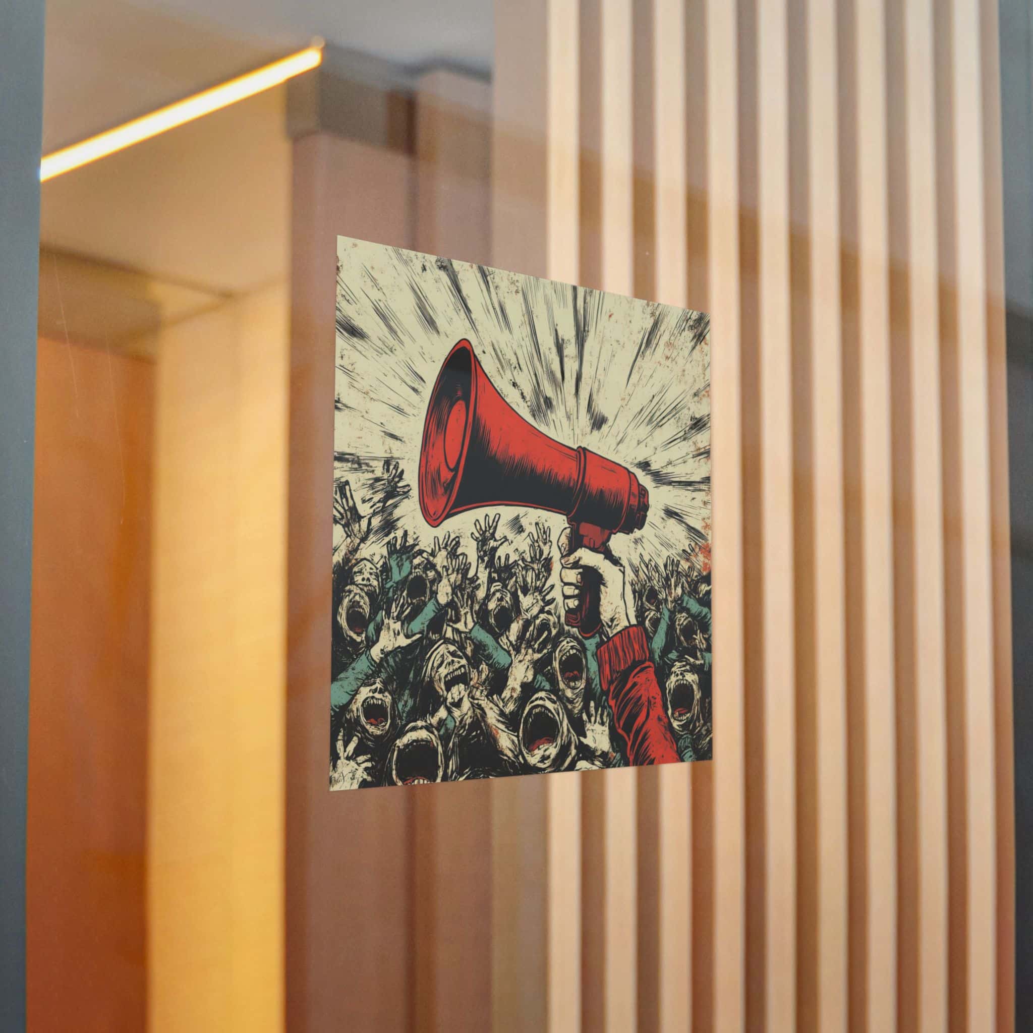 Person Using Megaphone Announce Sale Surrounded By Chaotic Crowd Die Cut Stickers Dtf - Image 20