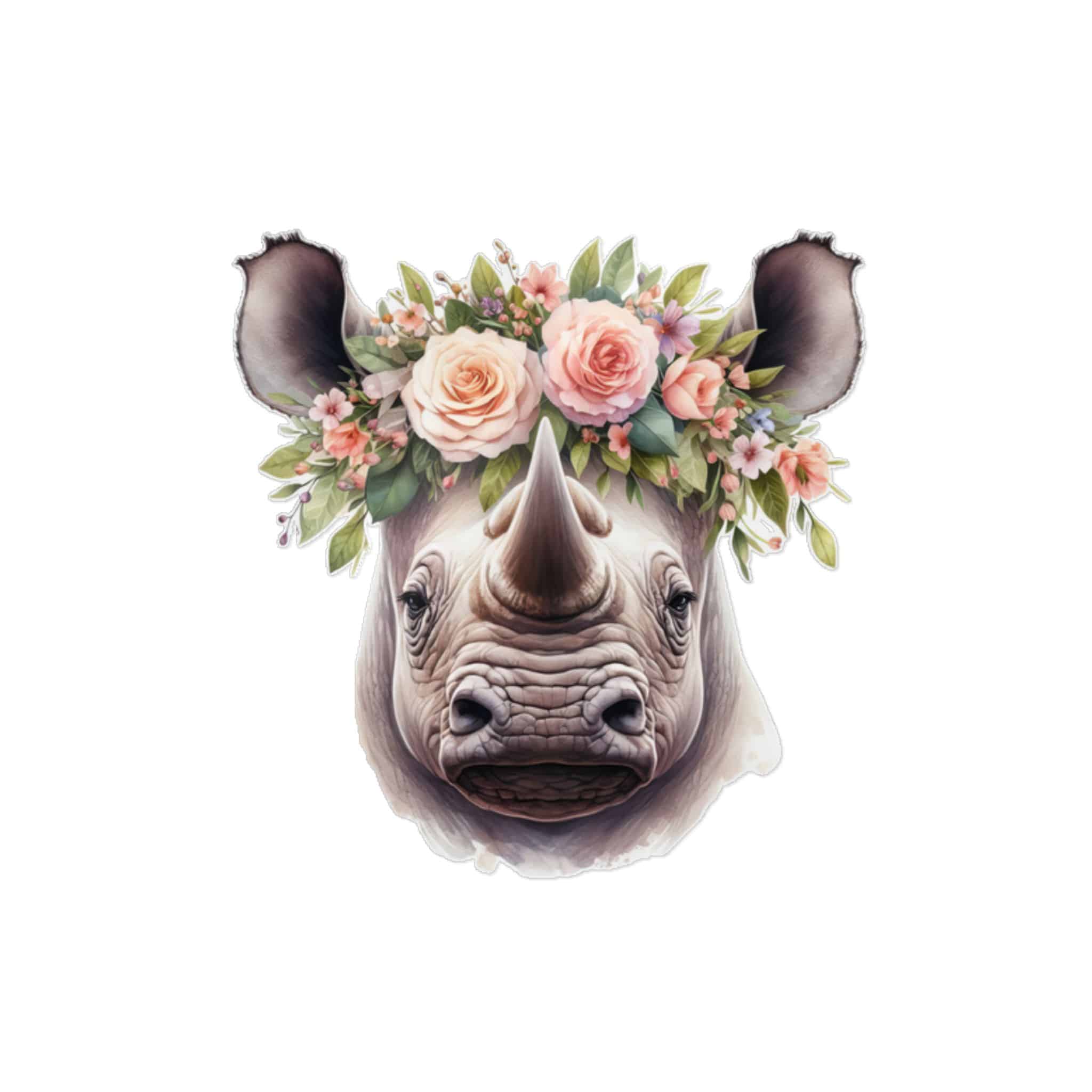 Floral Crown Rhino Die Cut Stickers Dtf