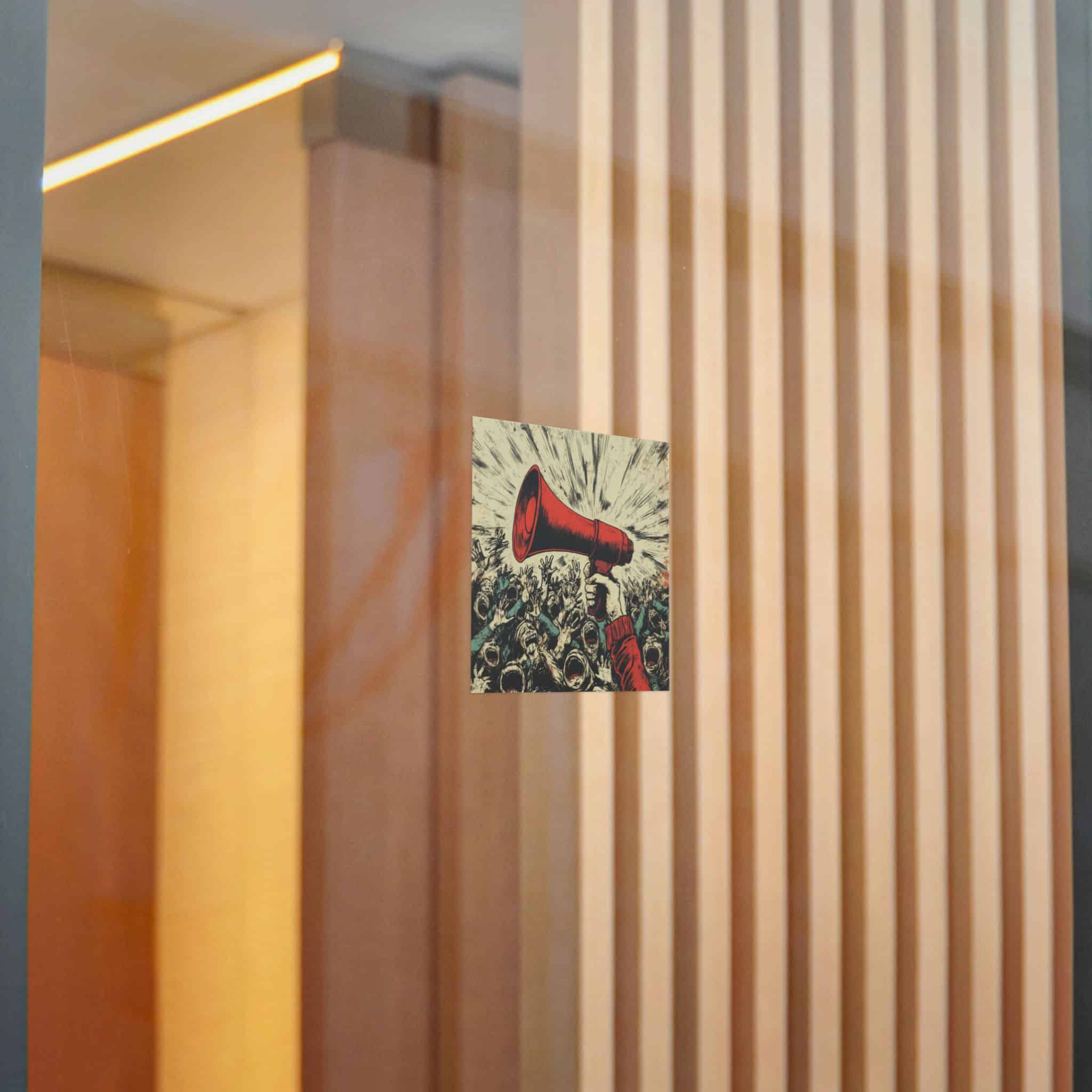 Person Using Megaphone Announce Sale Surrounded By Chaotic Crowd Die Cut Stickers Dtf - Image 18