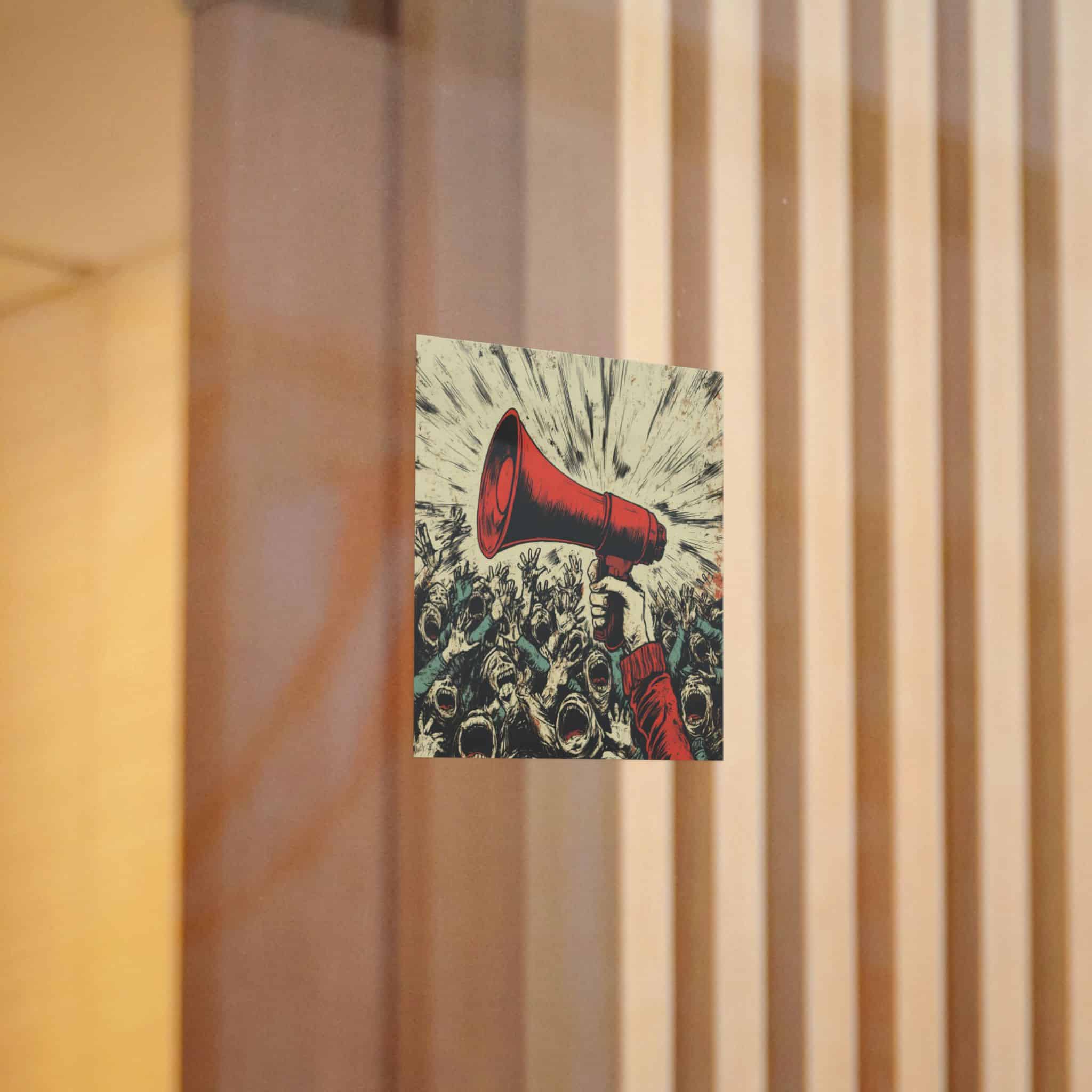 Person Using Megaphone Announce Sale Surrounded By Chaotic Crowd Die Cut Stickers Dtf - Image 10