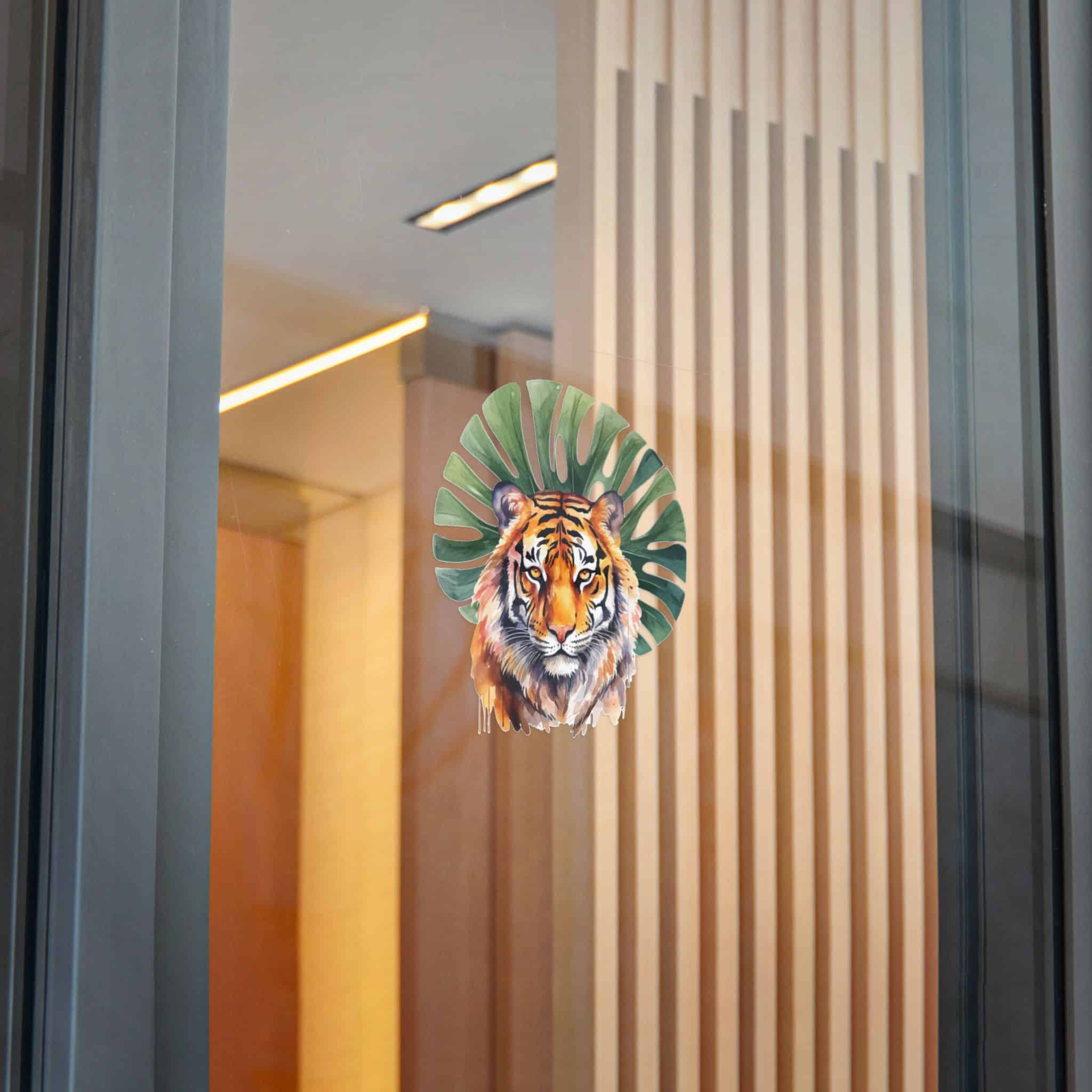 Watercolor Tiger With Green Tropical Leaves Animal Illustration Die Cut Stickers Dtf - Image 26