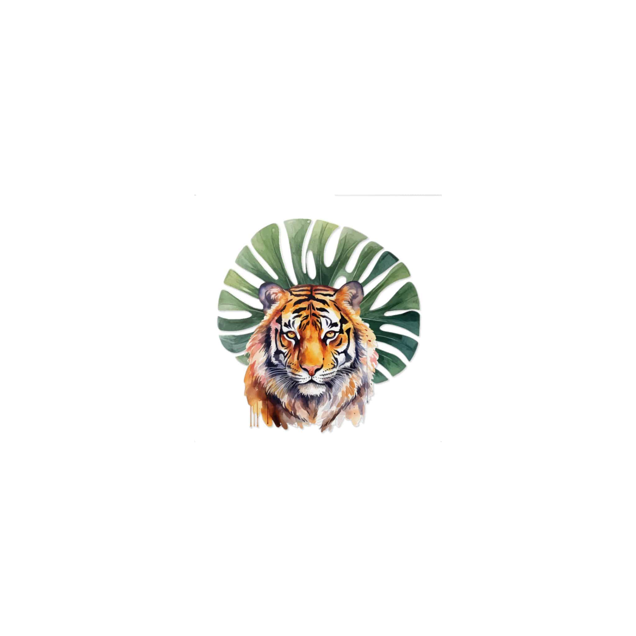 Watercolor Tiger With Green Tropical Leaves Animal Illustration Die Cut Stickers Dtf - Image 9