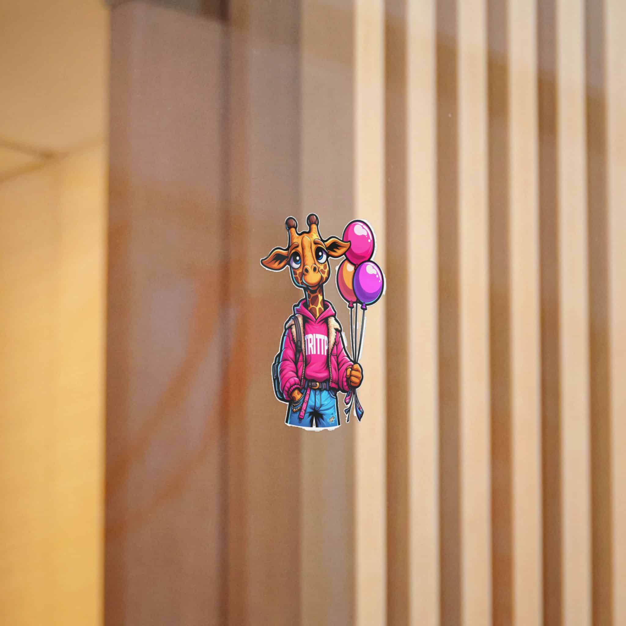 Vector Cartoon Giraffe Pink Jacket With Pink Balloons Tshirt Art Die Cut Stickers Dtf - Image 4