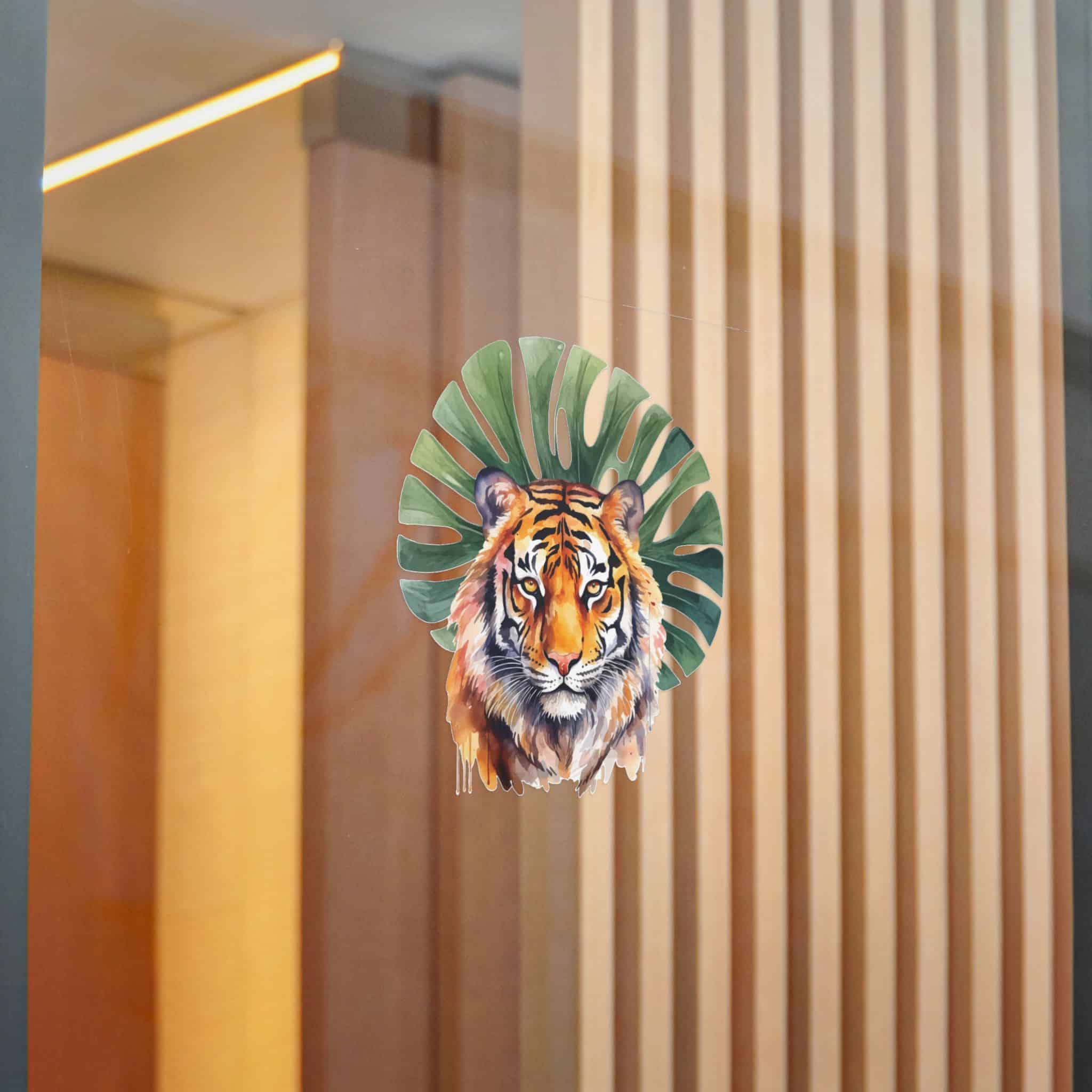 Watercolor Tiger With Green Tropical Leaves Animal Illustration Die Cut Stickers Dtf - Image 20