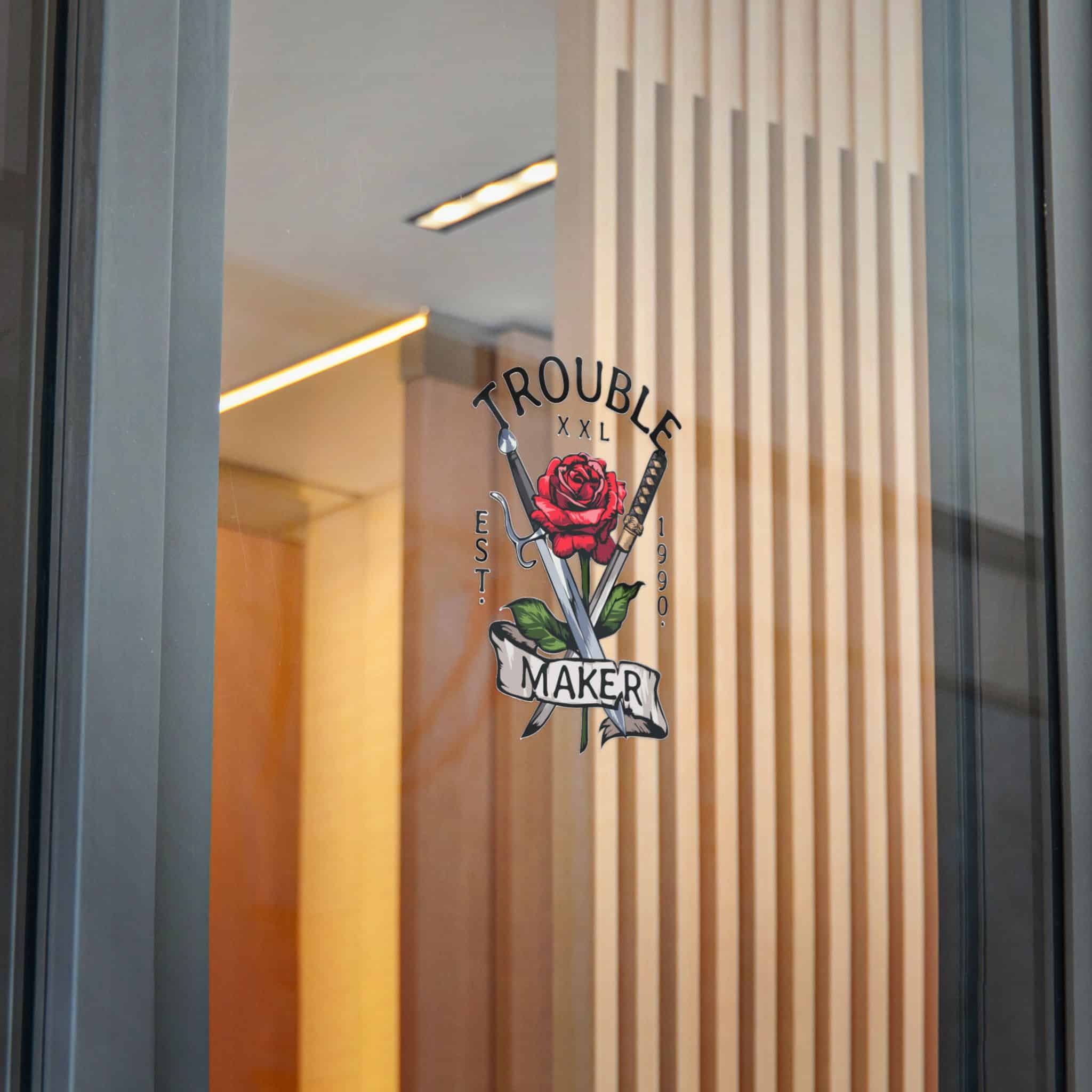 Trouble Maker Slogan With Red Rose Swords Illustration Die Cut Stickers Dtf - Image 28