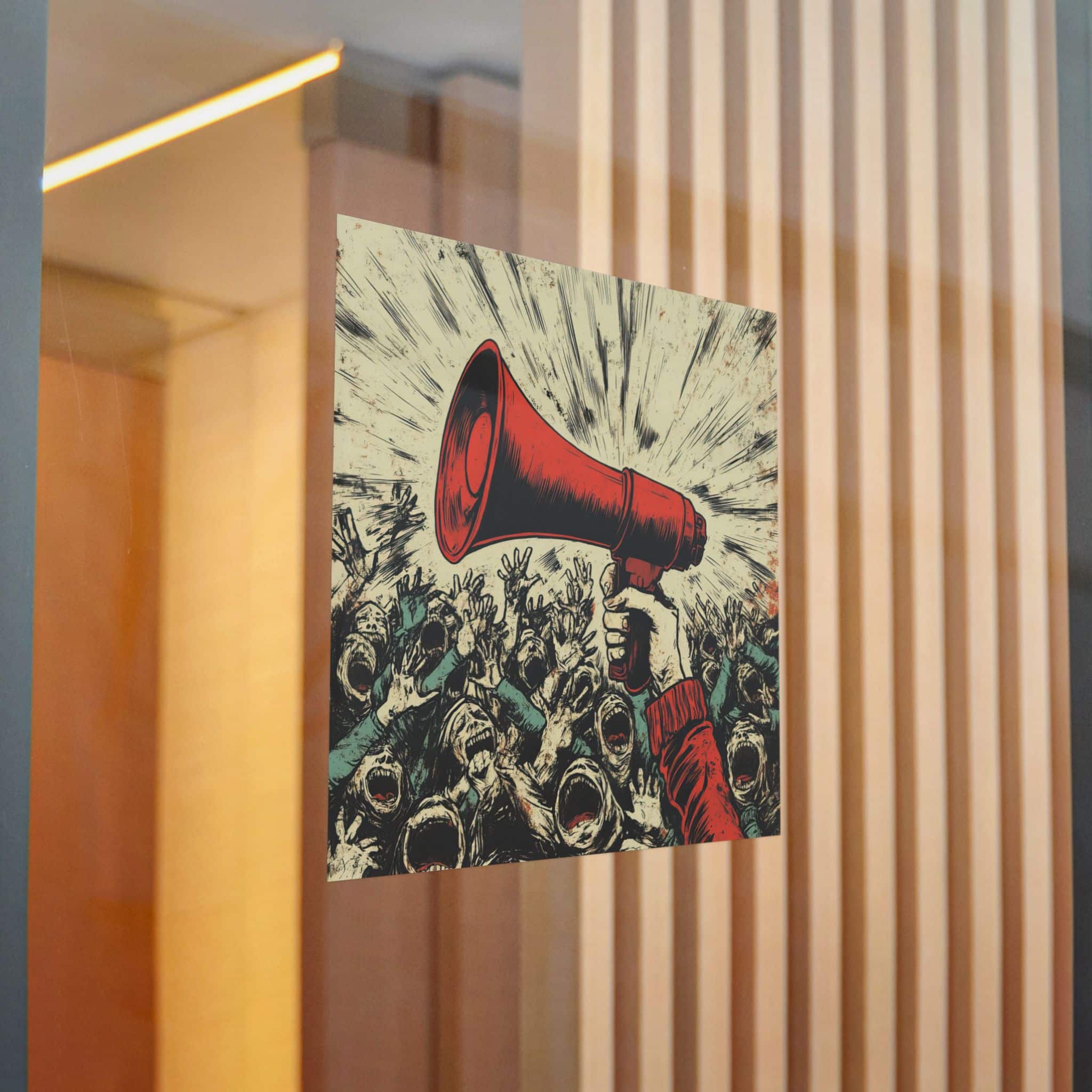 Person Using Megaphone Announce Sale Surrounded By Chaotic Crowd Die Cut Stickers Dtf - Image 22