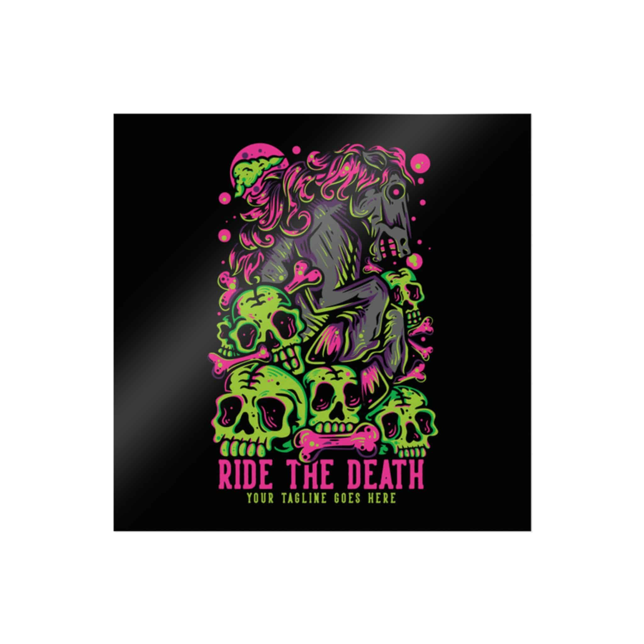 T Shirt Design Ride Death With Muscular Horse Skulls With Black Background Vintage Die Cut Stickers Dtf