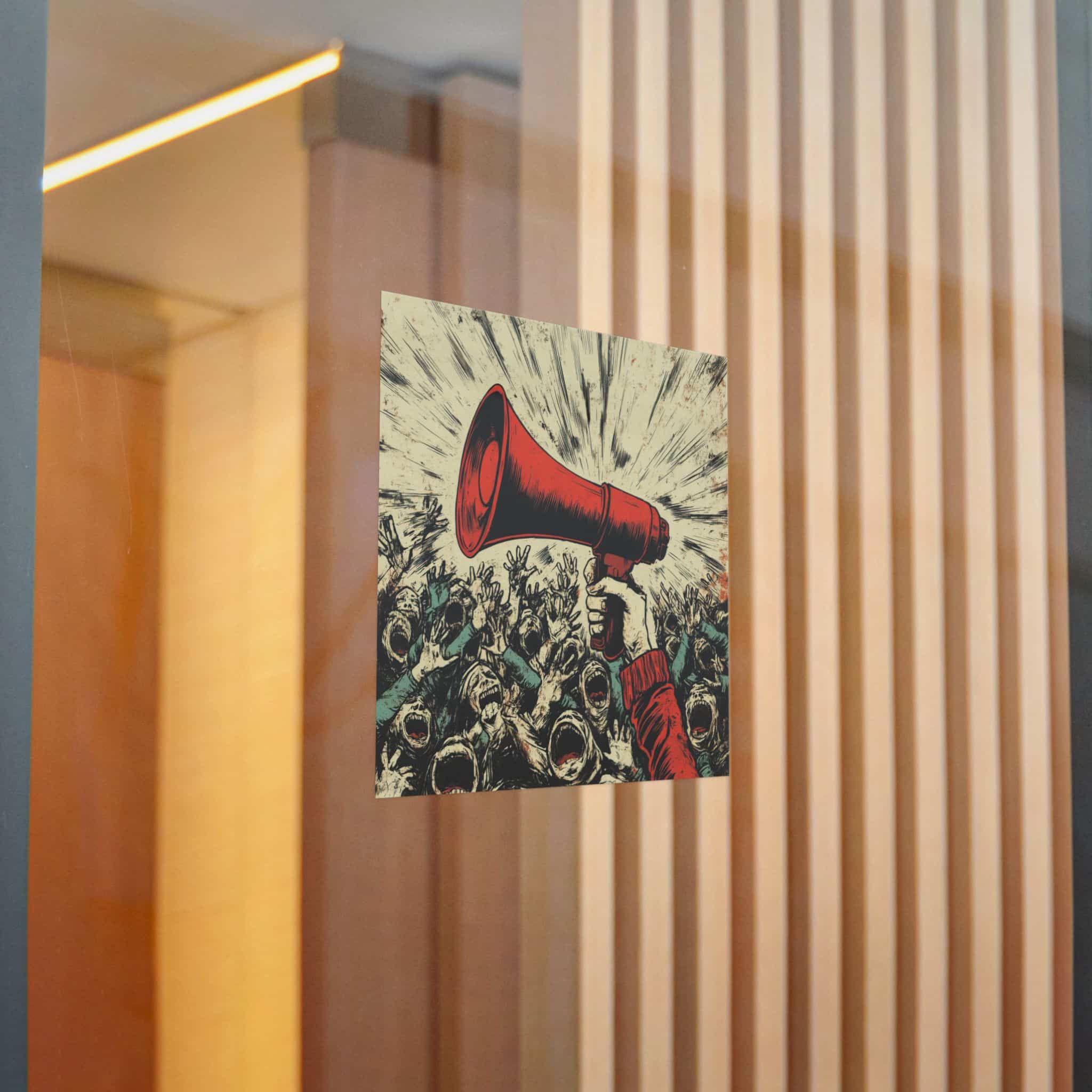 Person Using Megaphone Announce Sale Surrounded By Chaotic Crowd Die Cut Stickers Dtf - Image 16