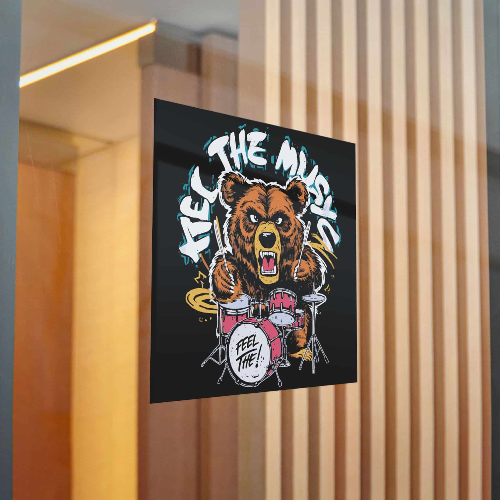 Vibrant Eyecatching Music Tshirt Design Featuring Bear Rocking Out Drum Set Die Cut Stickers Dtf - Image 22