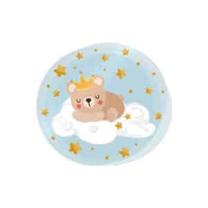 Round Illustration Sweet Dreams With Teddy Bear Prince Sleeping On Cloud Die Cut Stickers Dtf