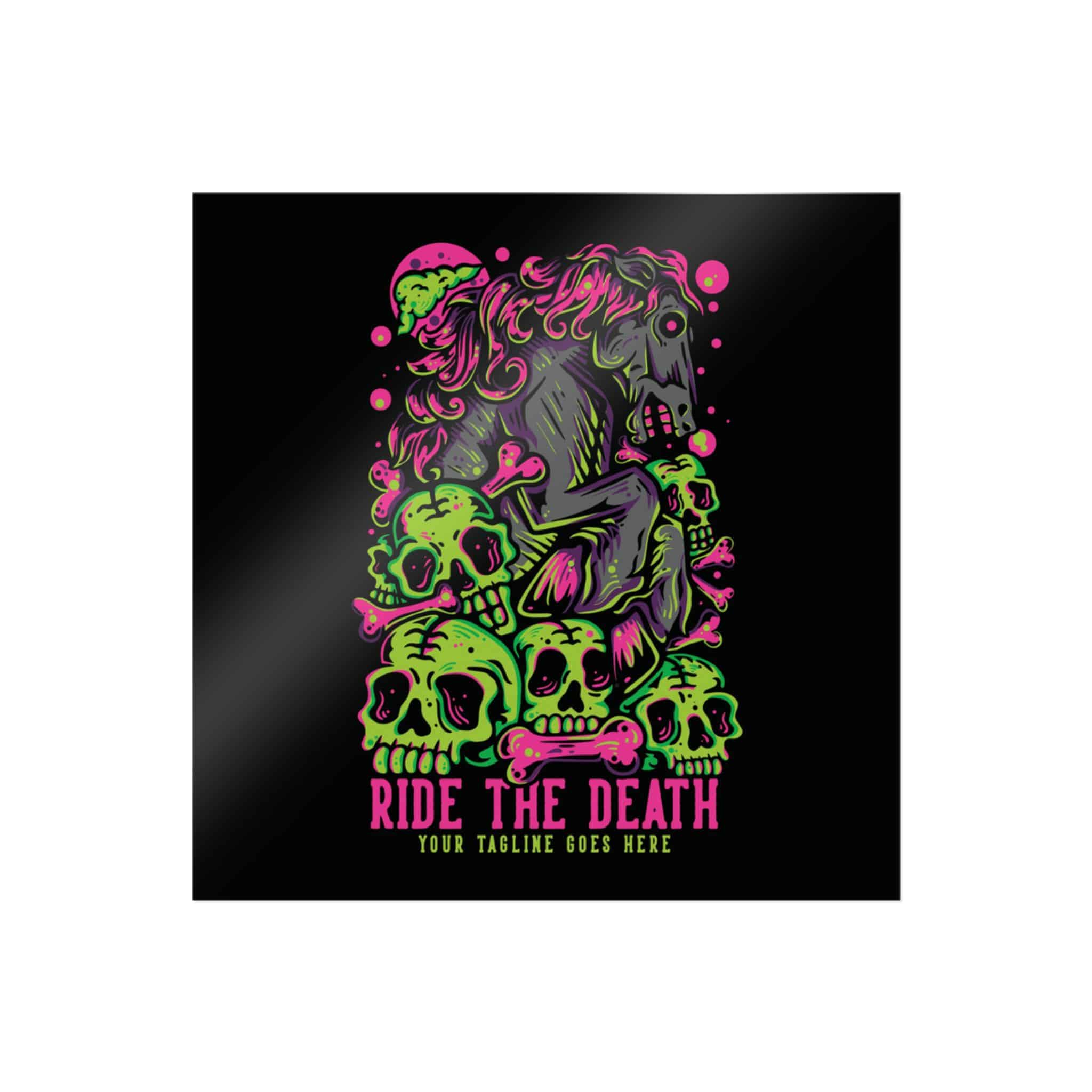 T Shirt Design Ride Death With Muscular Horse Skulls With Black Background Vintage Die Cut Stickers Dtf - Image 3