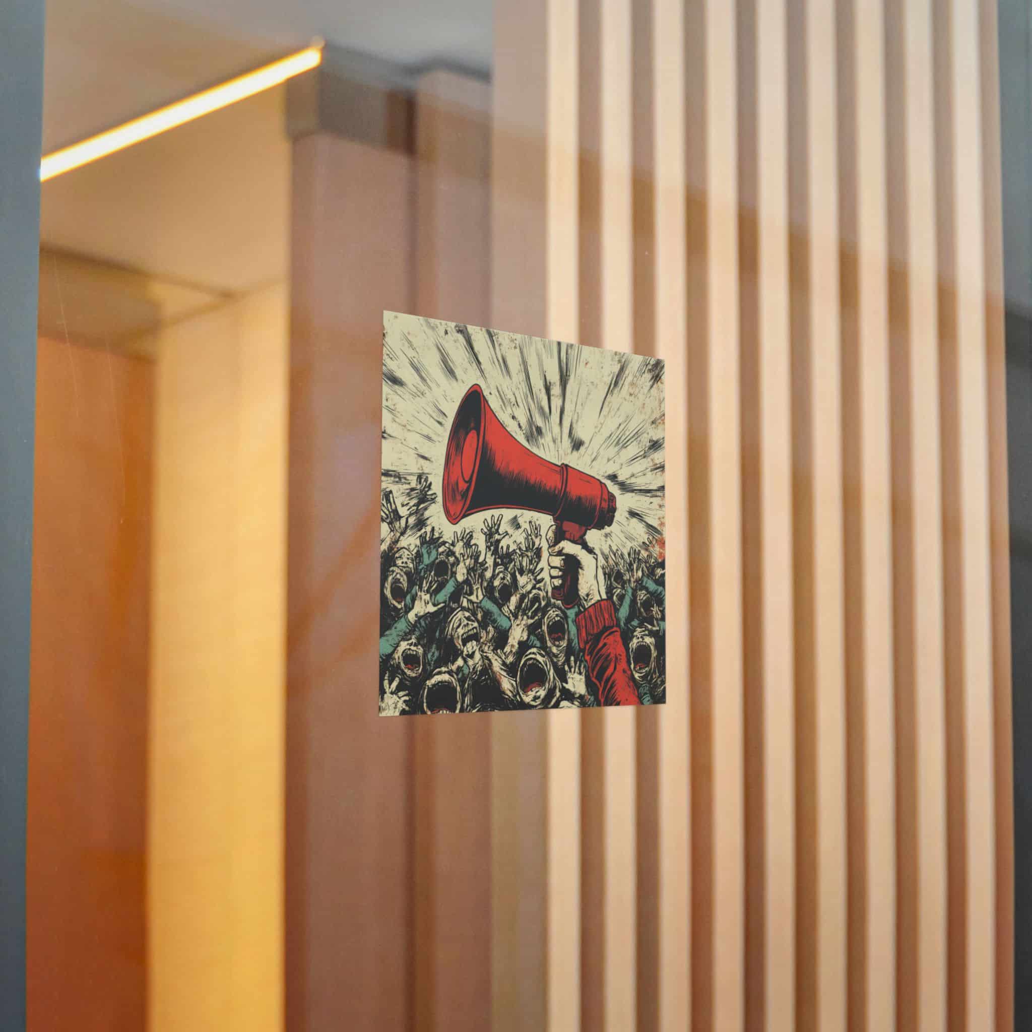Person Using Megaphone Announce Sale Surrounded By Chaotic Crowd Die Cut Stickers Dtf - Image 14