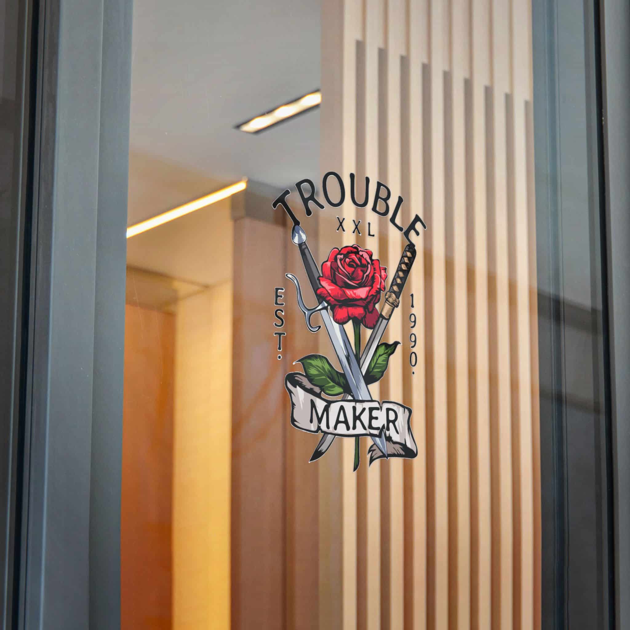 Trouble Maker Slogan With Red Rose Swords Illustration Die Cut Stickers Dtf - Image 32