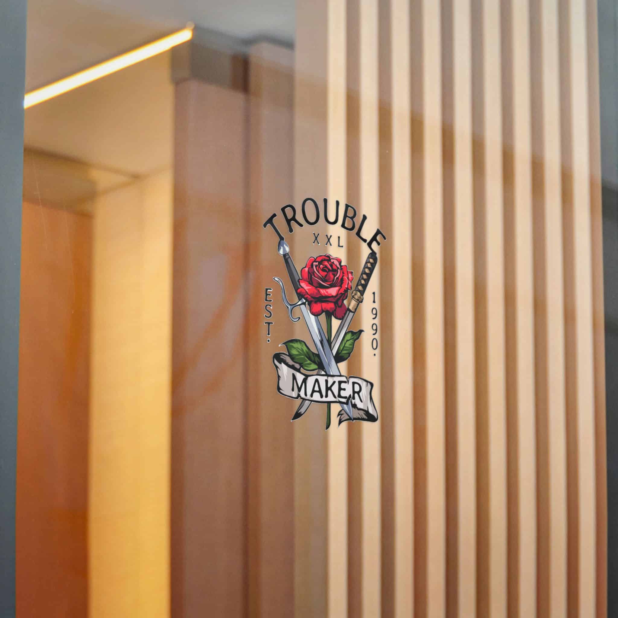Trouble Maker Slogan With Red Rose Swords Illustration Die Cut Stickers Dtf - Image 20