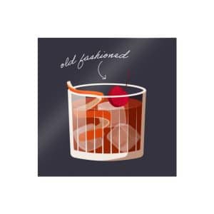 Vector Illustration Old Fashioned Cocktail Isolated Black Background Die Cut Stickers Dtf