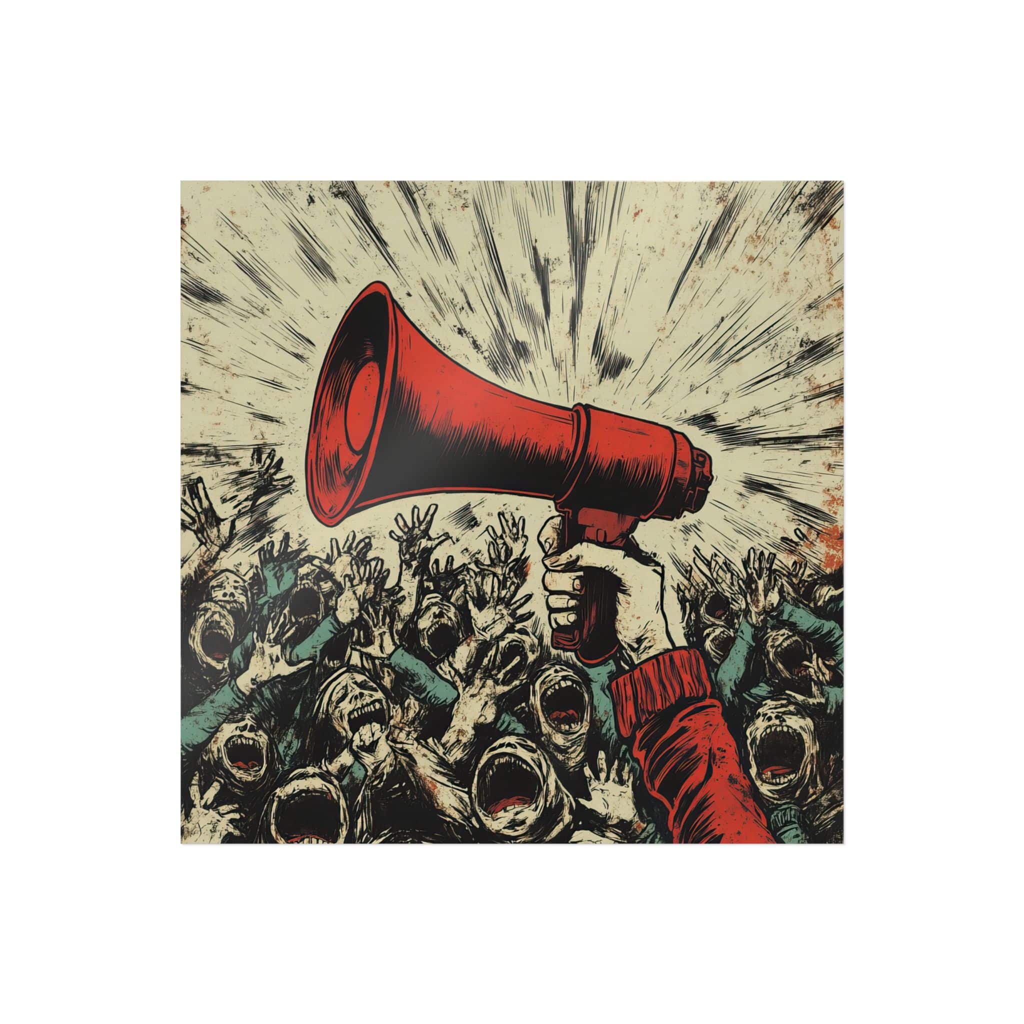 Person Using Megaphone Announce Sale Surrounded By Chaotic Crowd Die Cut Stickers Dtf - Image 29
