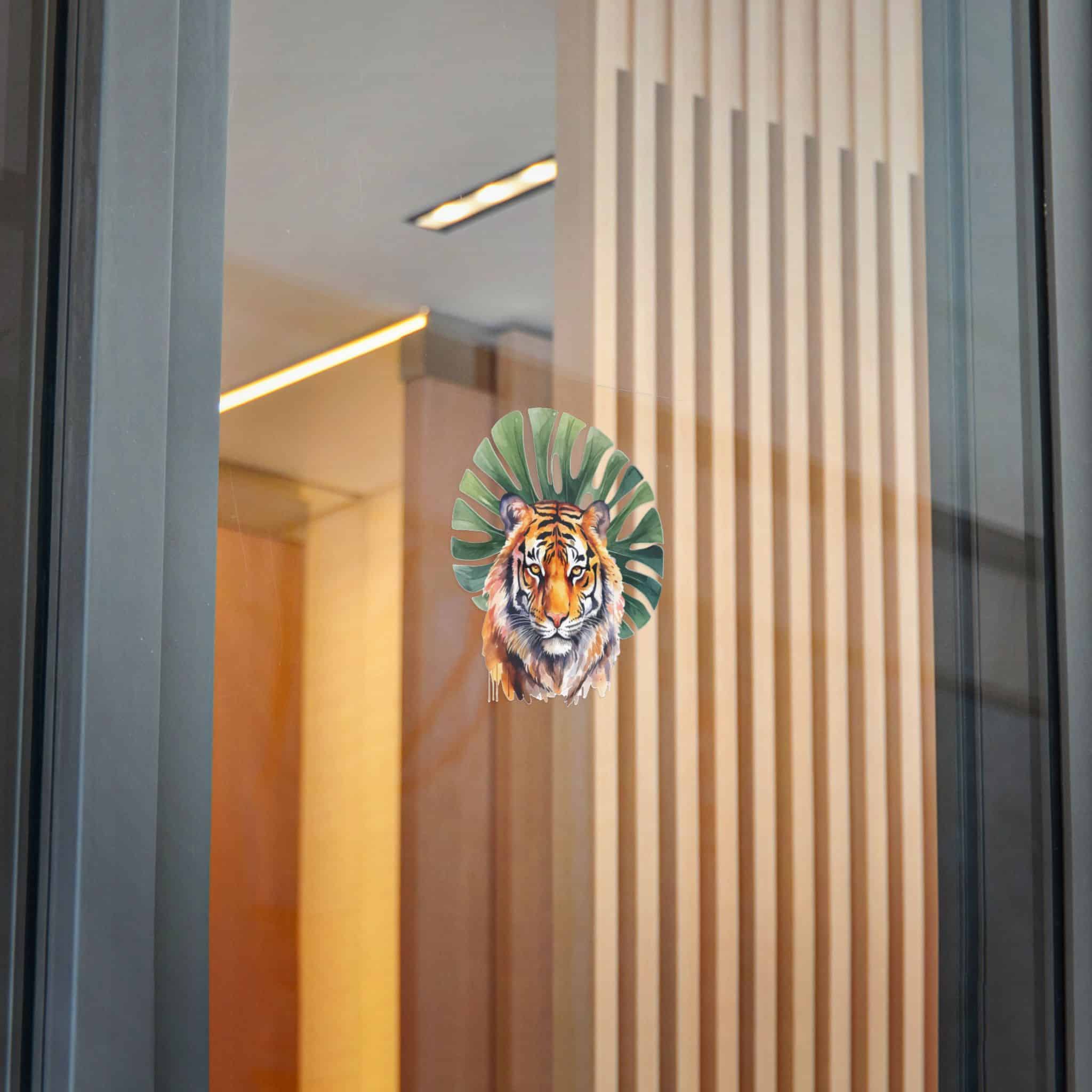 Watercolor Tiger With Green Tropical Leaves Animal Illustration Die Cut Stickers Dtf - Image 24