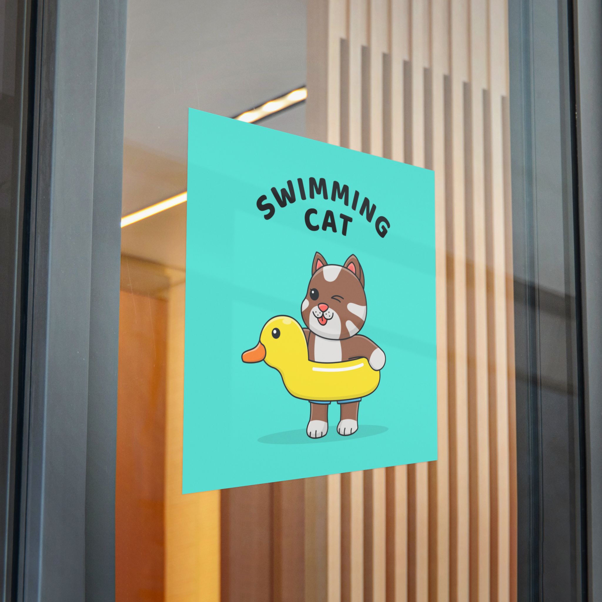 Cute Cat With Rubber Duck Float Die Cut Stickers Dtf - Image 30