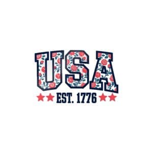 Usa Floral Print Patriotic College Typography Die Cut Stickers Dtf