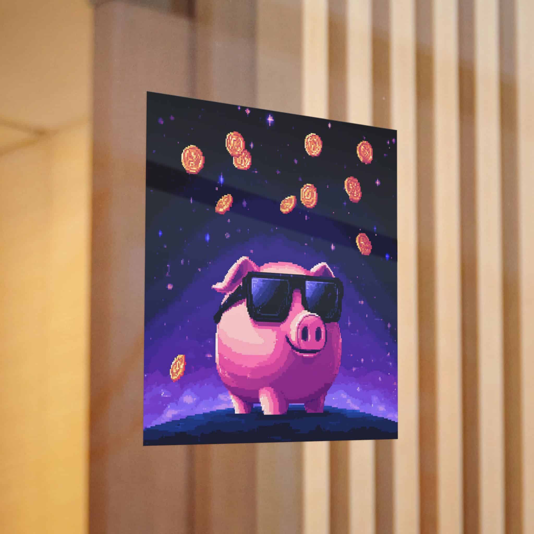 Retro Pixel Piggy Bank Cosmic Coin Shower (4) Die Cut Stickers Dtf - Image 12