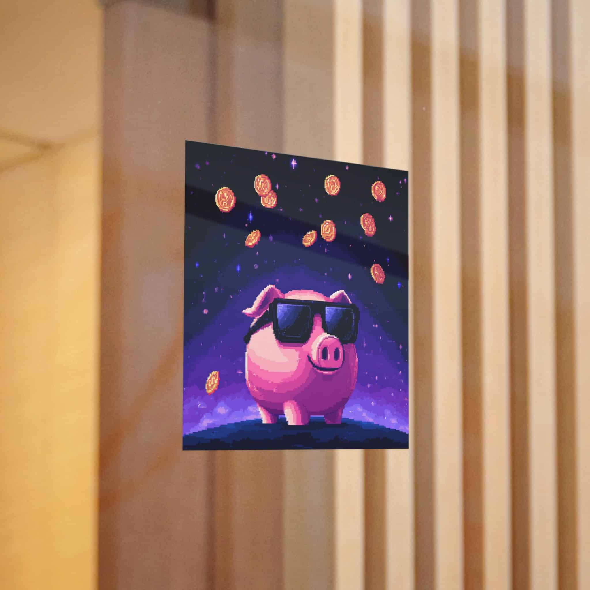Retro Pixel Piggy Bank Cosmic Coin Shower (4) Die Cut Stickers Dtf - Image 6