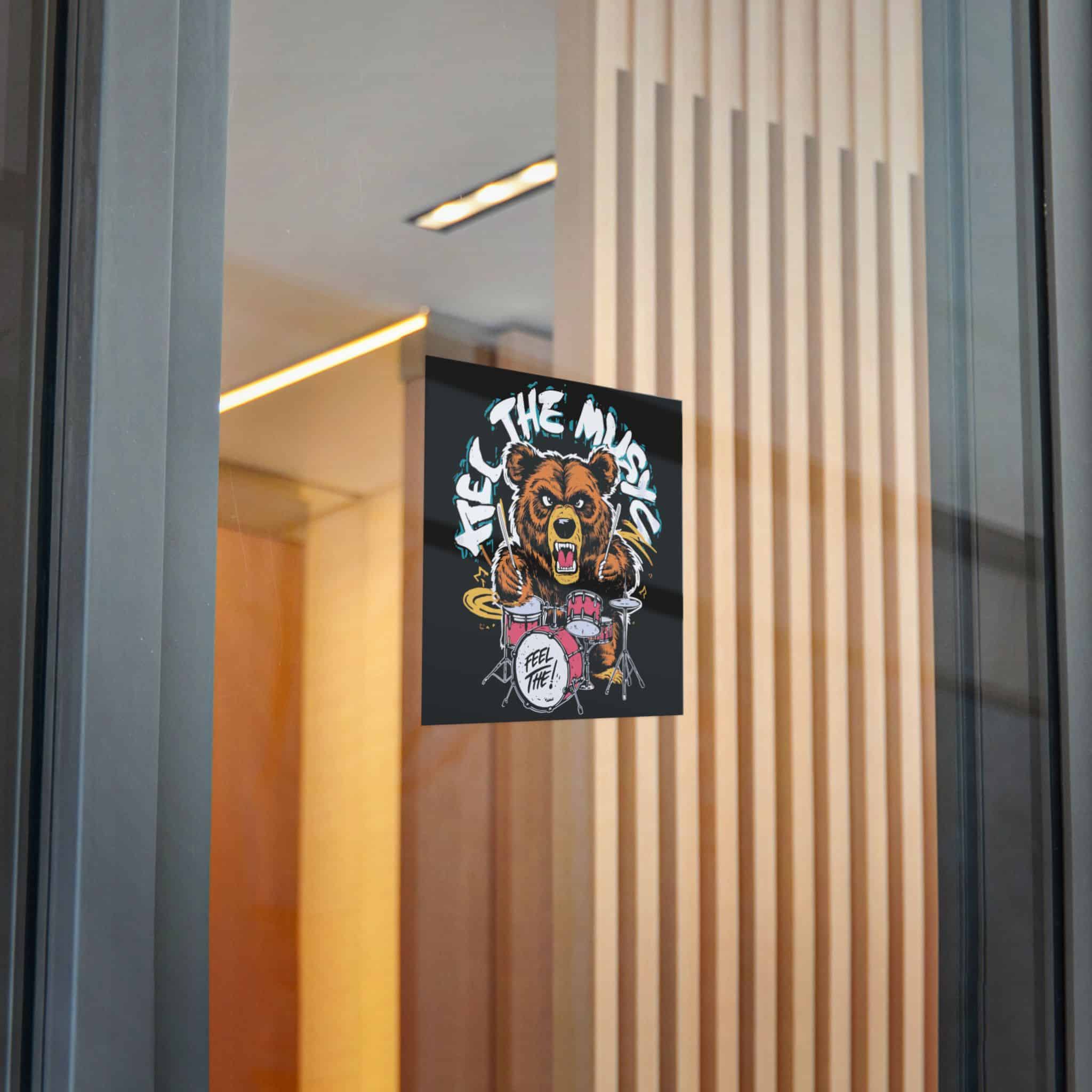 Vibrant Eyecatching Music Tshirt Design Featuring Bear Rocking Out Drum Set Die Cut Stickers Dtf - Image 24