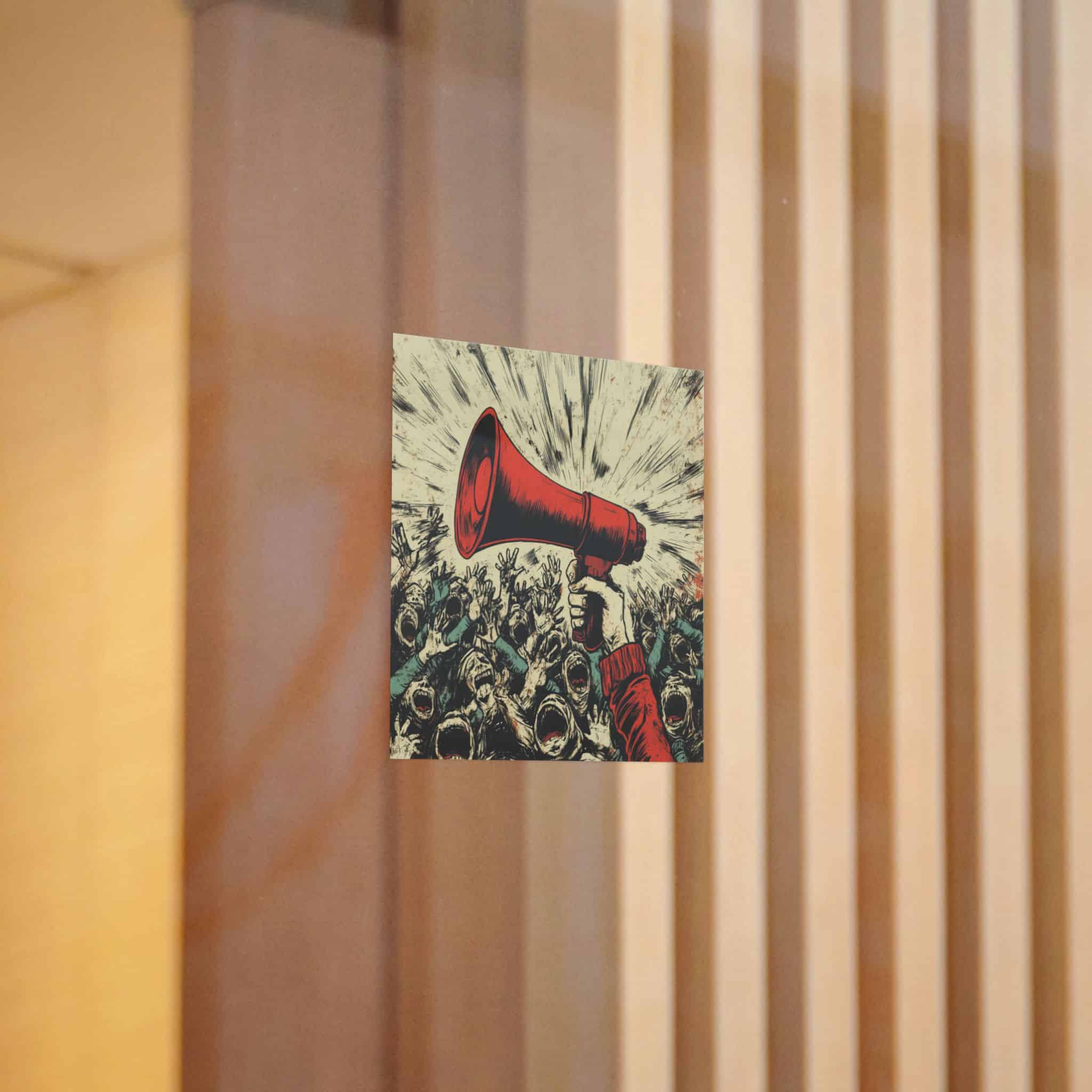 Person Using Megaphone Announce Sale Surrounded By Chaotic Crowd Die Cut Stickers Dtf - Image 4