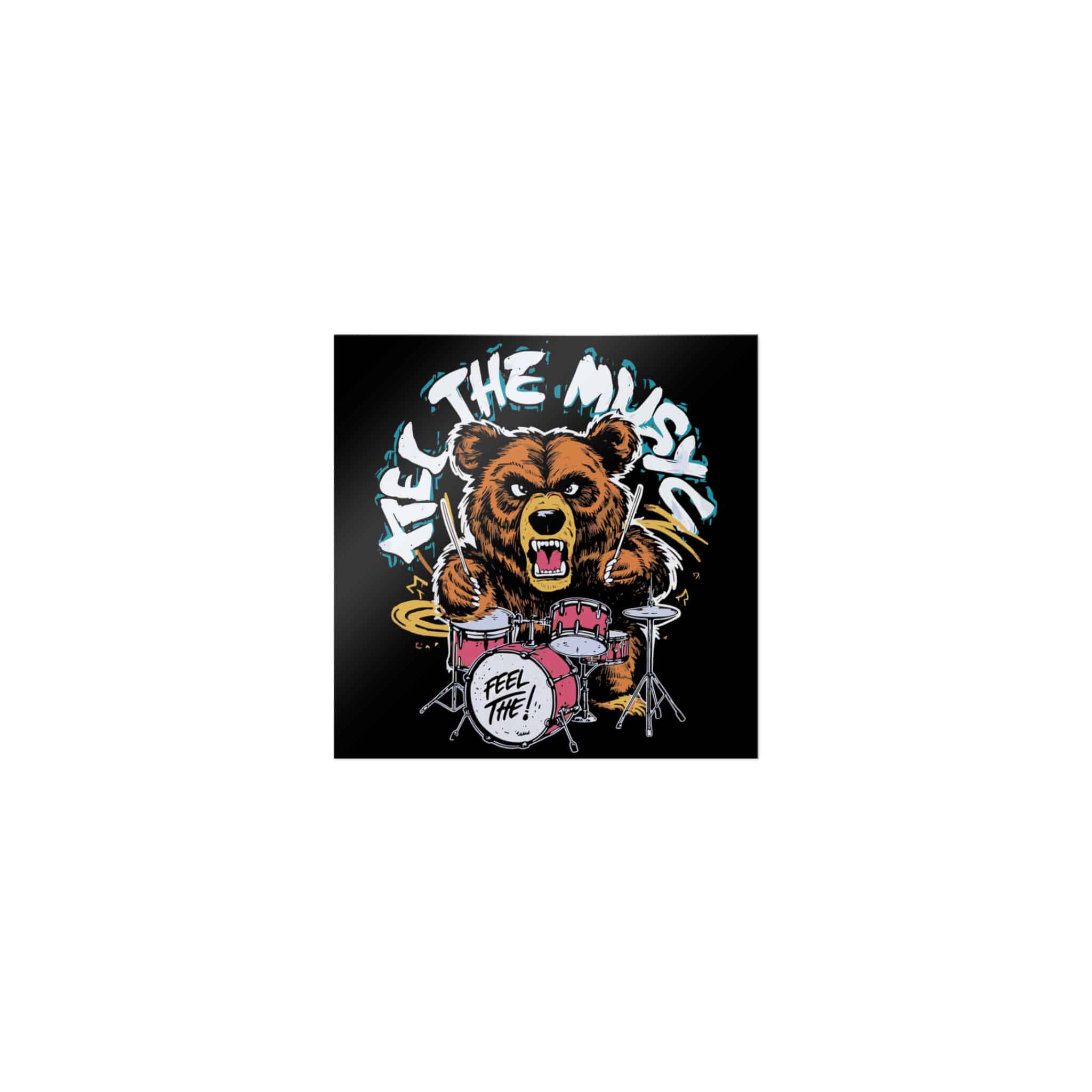 Vibrant Eyecatching Music Tshirt Design Featuring Bear Rocking Out Drum Set Die Cut Stickers Dtf - Image 9