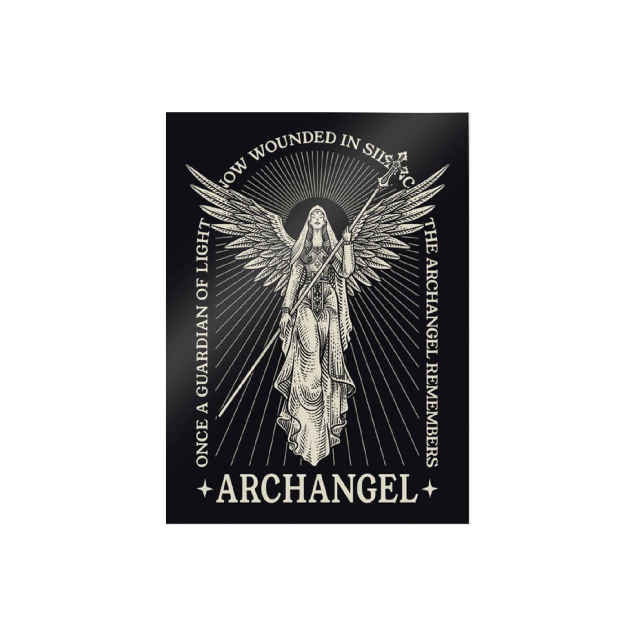Illustration Majestic Archangel With Spear Radiant Light Die Cut Stickers Dtf