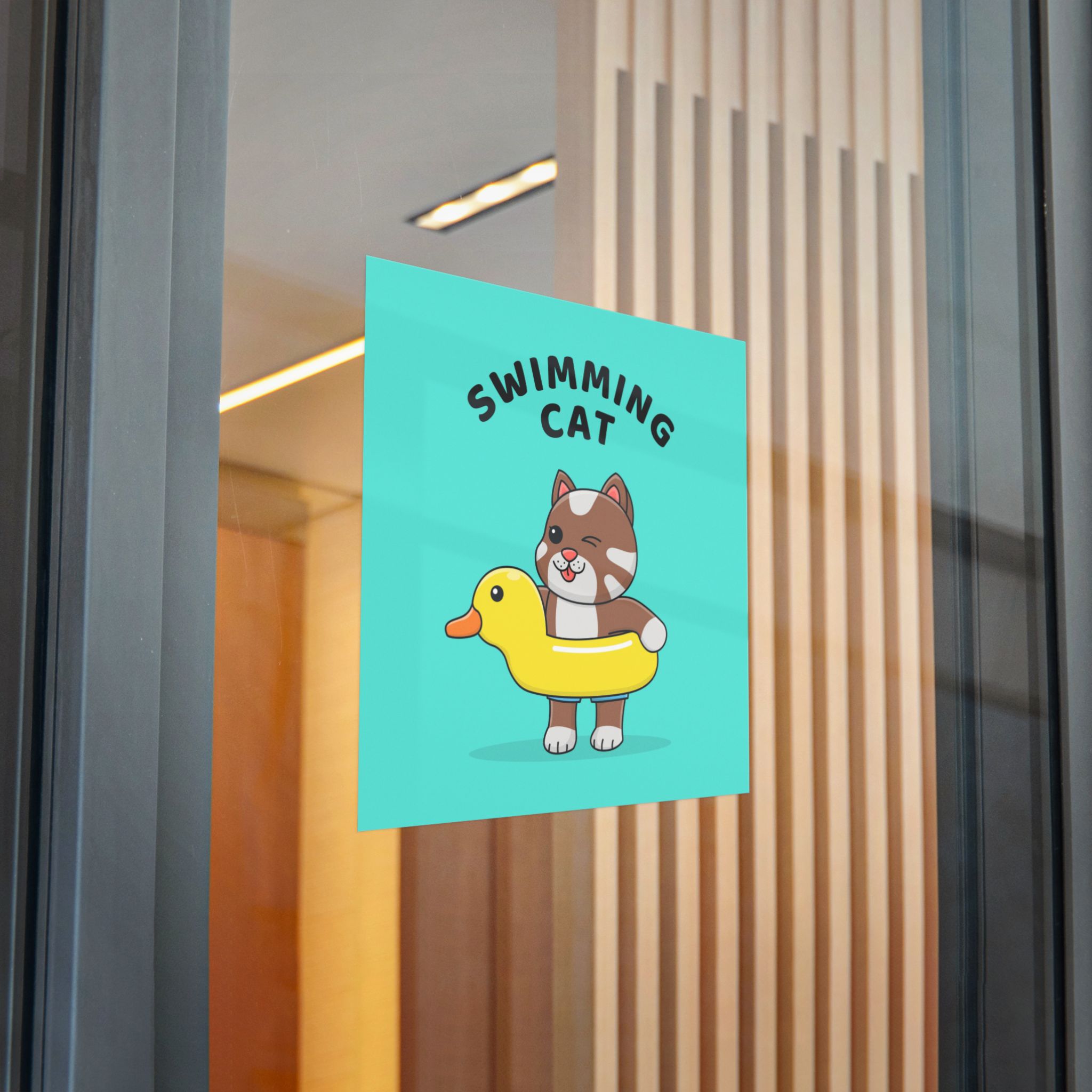 Cute Cat With Rubber Duck Float Die Cut Stickers Dtf - Image 28