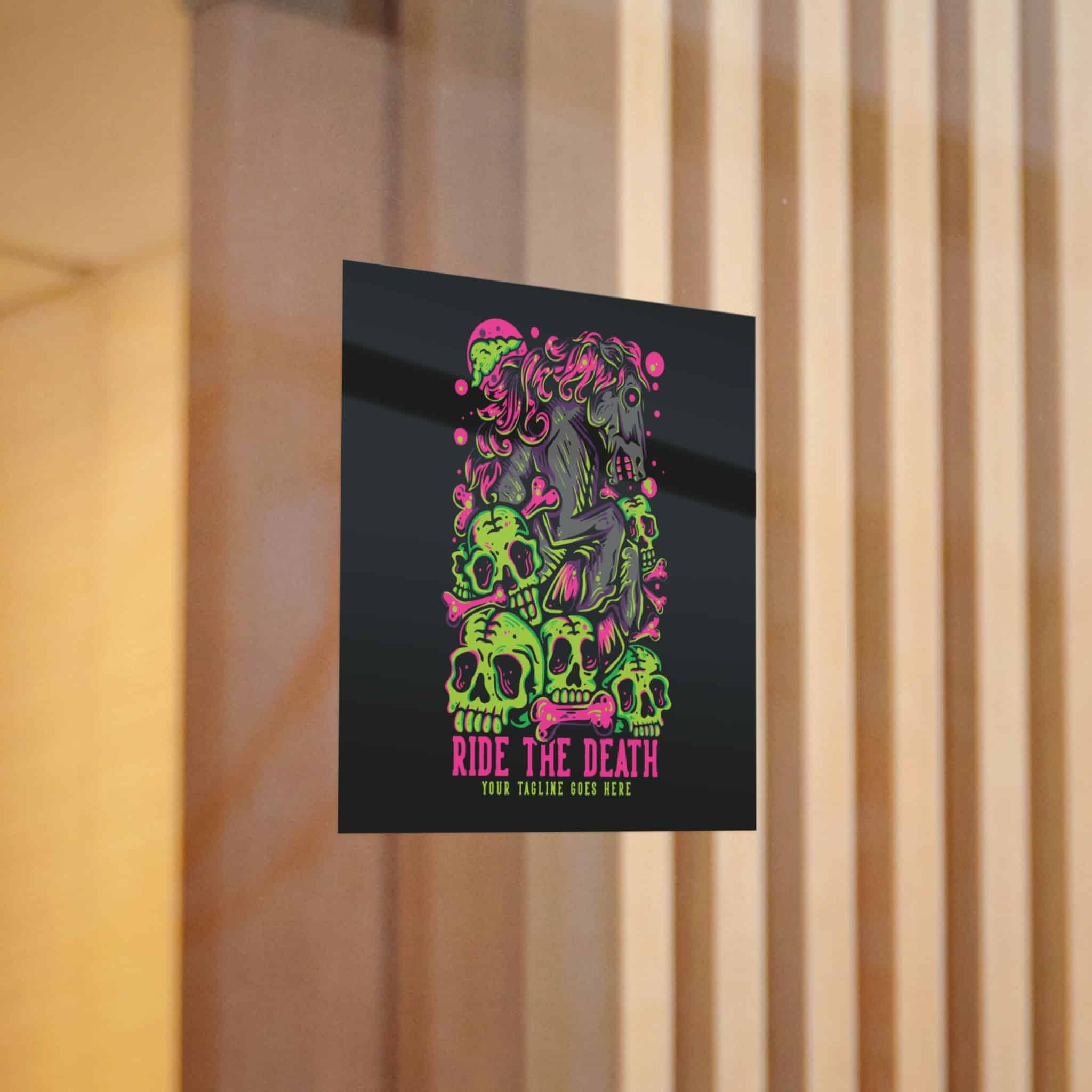 T Shirt Design Ride Death With Muscular Horse Skulls With Black Background Vintage Die Cut Stickers Dtf - Image 6