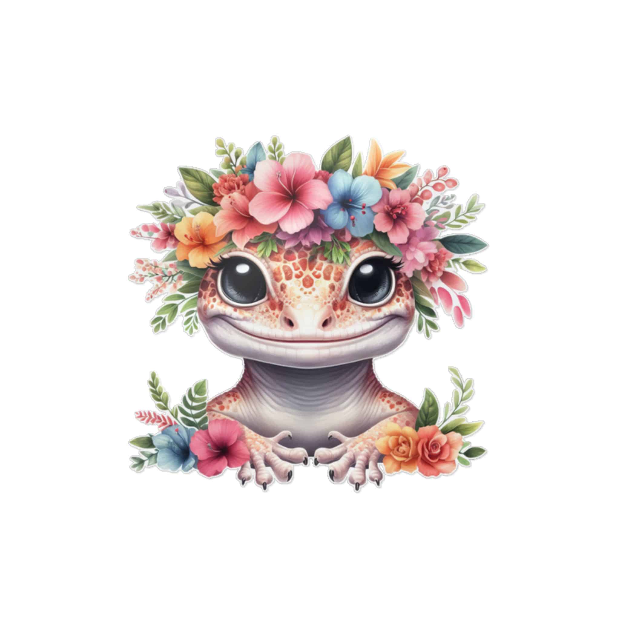 Flower Crown Gecko Die Cut Stickers Dtf