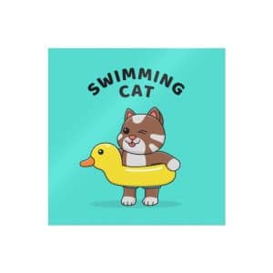 Cute Cat With Rubber Duck Float Die Cut Stickers Dtf
