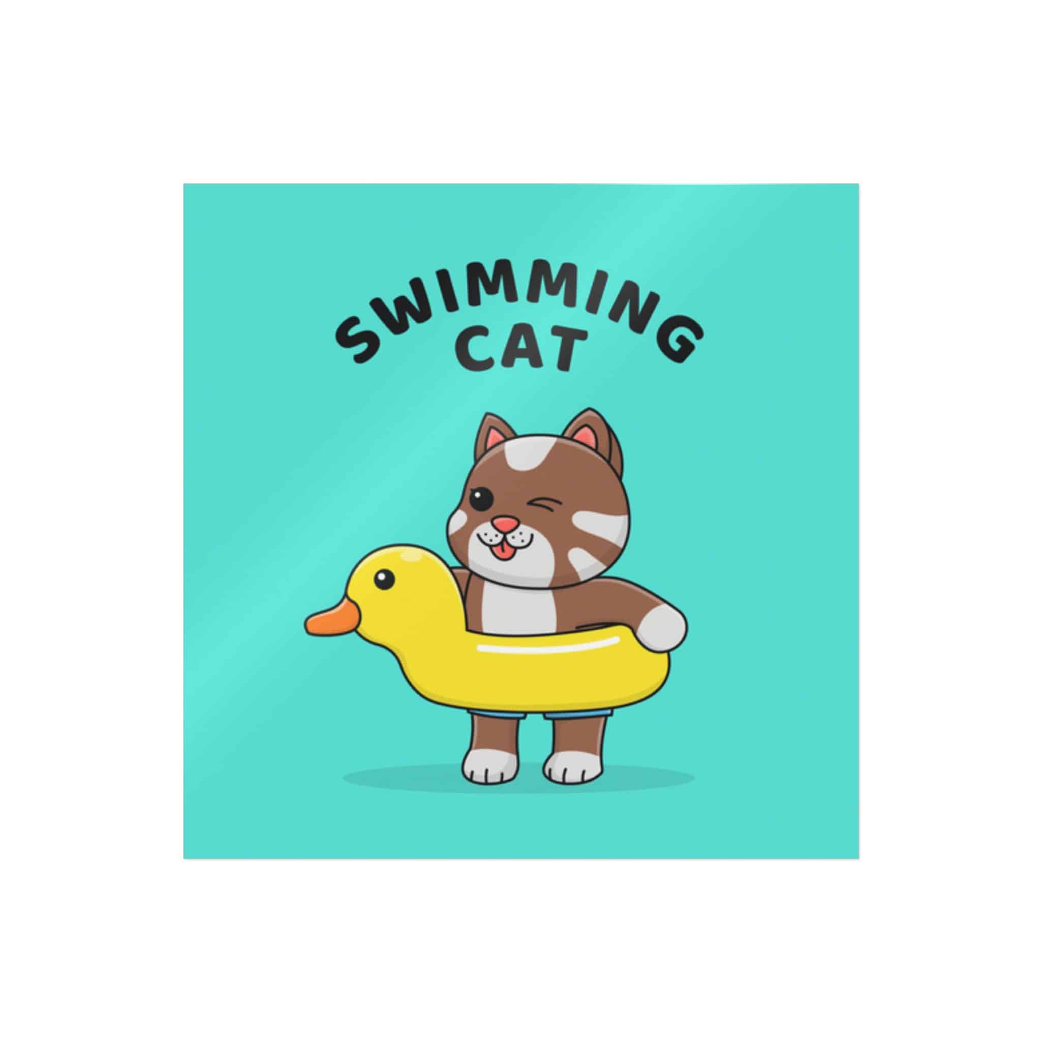Cute Cat With Rubber Duck Float Die Cut Stickers Dtf