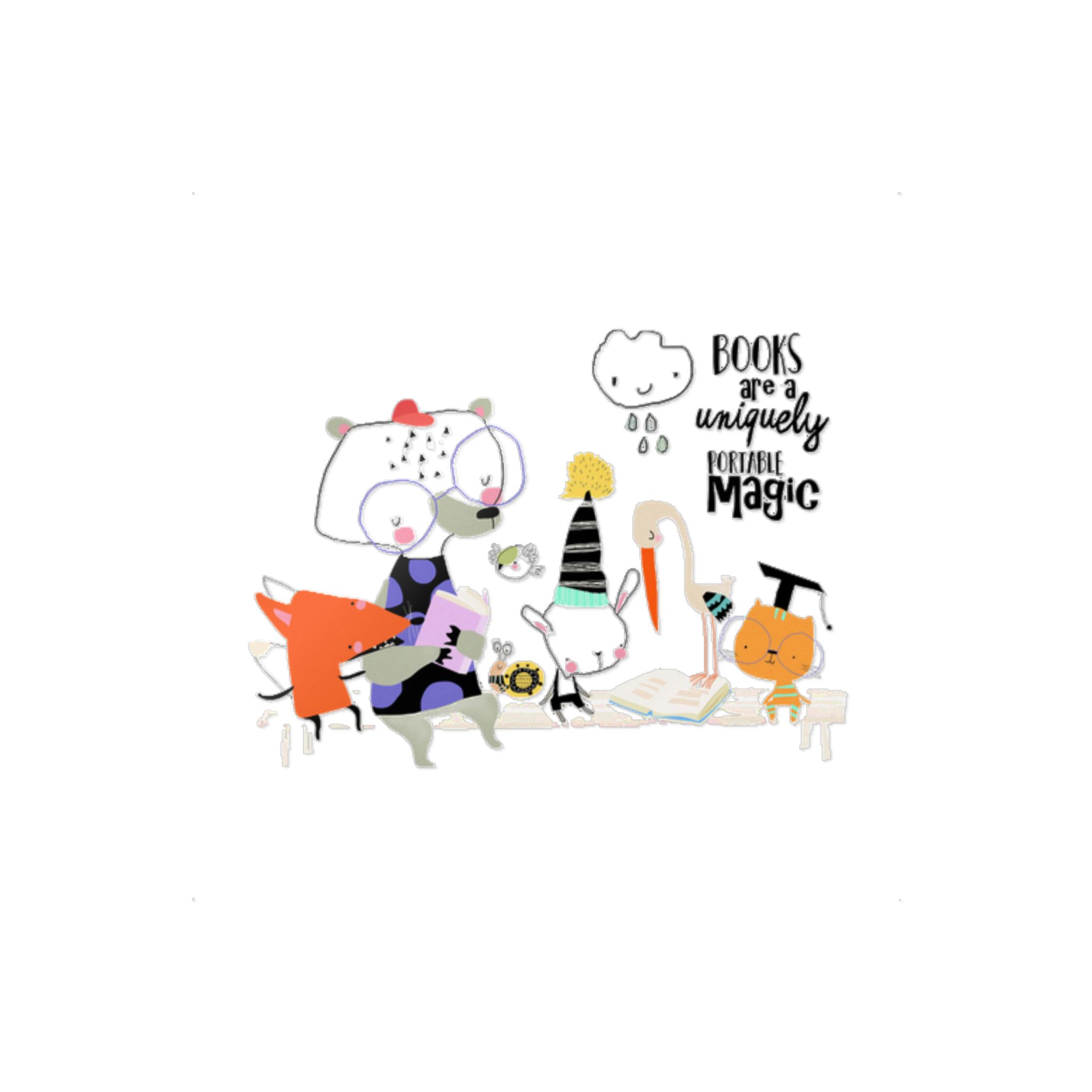 Cute Cartoon Animals Sitting Bench Reading Books Die Cut Stickers Dtf