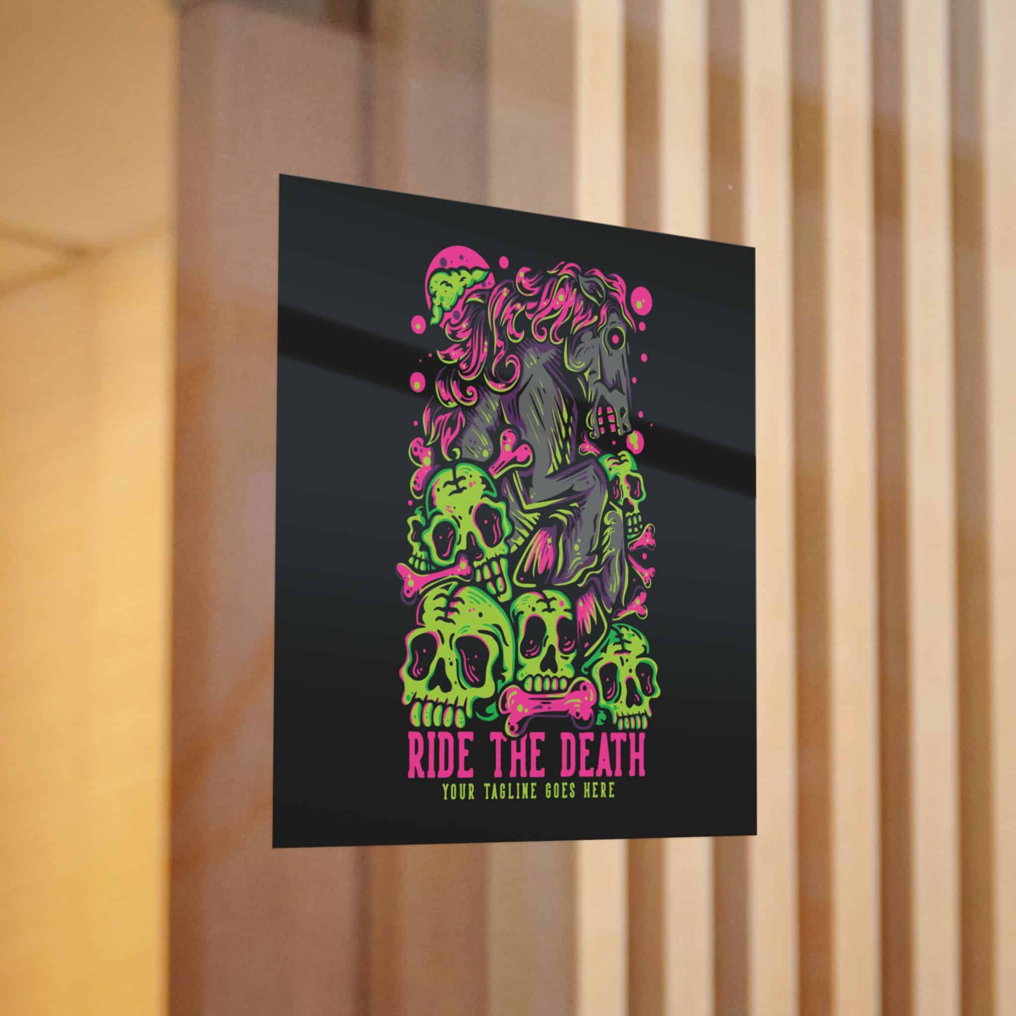 T Shirt Design Ride Death With Muscular Horse Skulls With Black Background Vintage Die Cut Stickers Dtf - Image 12