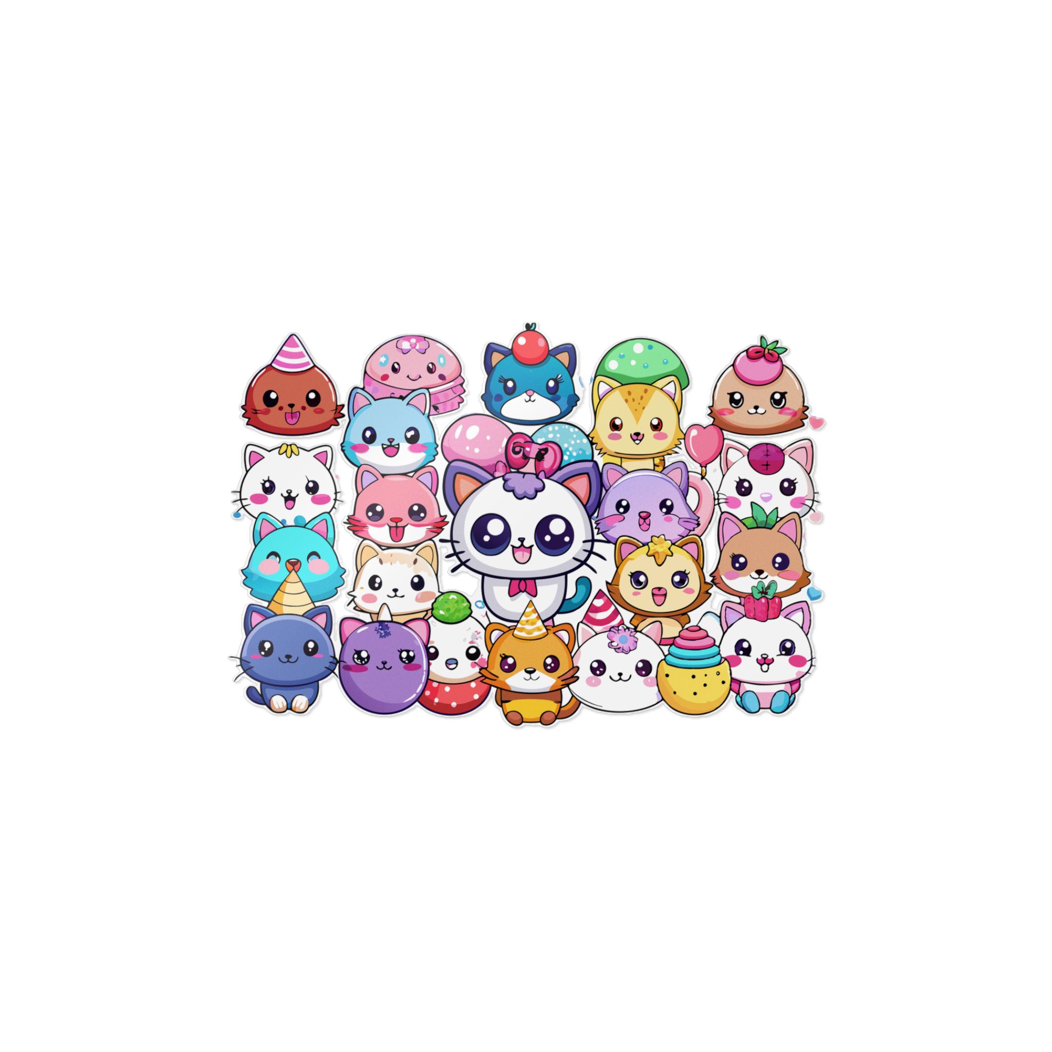 Cute Cartoon Animals With Big Eyes and Smiling Faces Surrounded By Hearts Stars and Balloons Die Cut Stickers Dtf - Image 9
