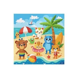 Adorable Beach Animals Enjoying Summer Fun Cute Cartoon (6) Die Cut Stickers Dtf