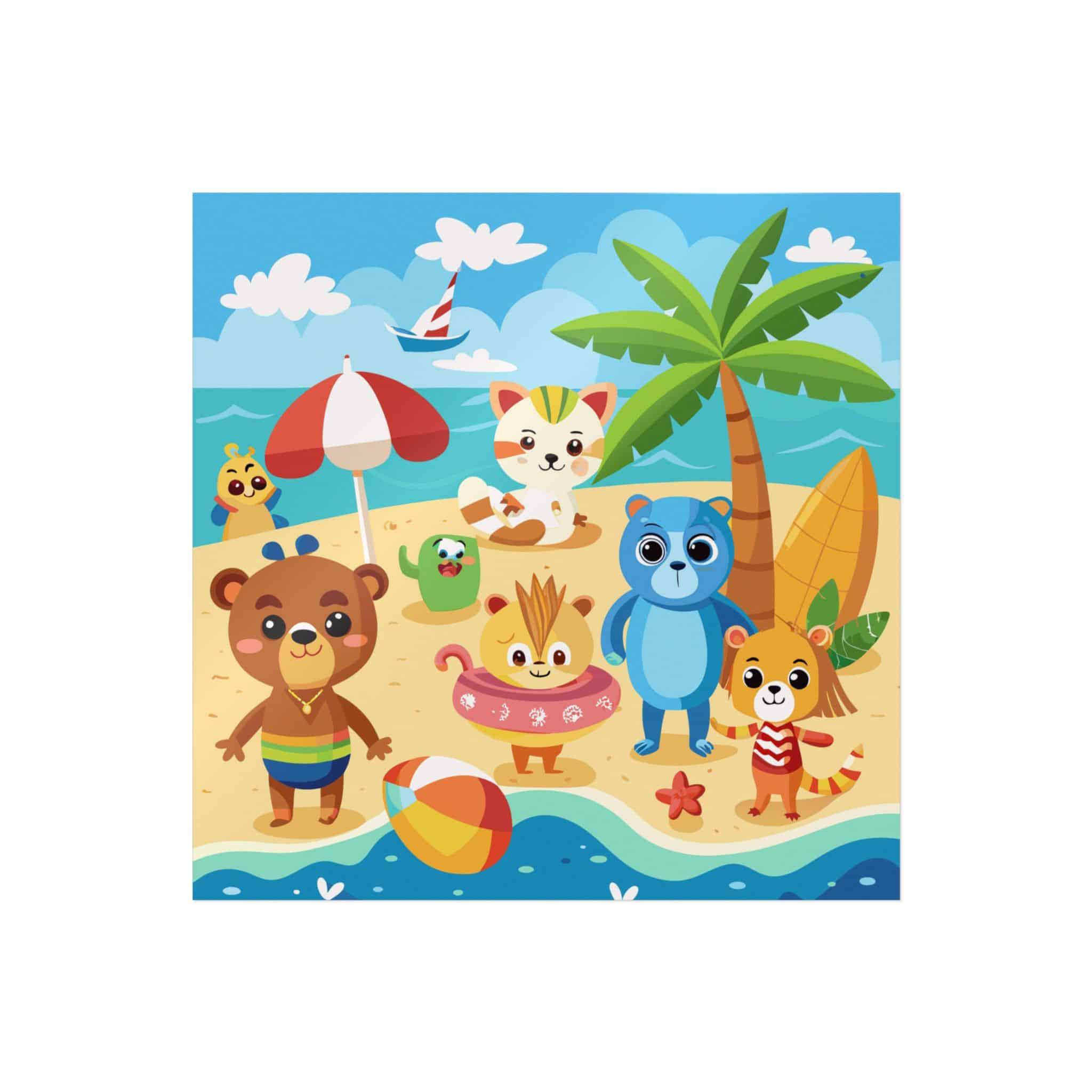 Adorable Beach Animals Enjoying Summer Fun Cute Cartoon (6) Die Cut Stickers Dtf - Image 5