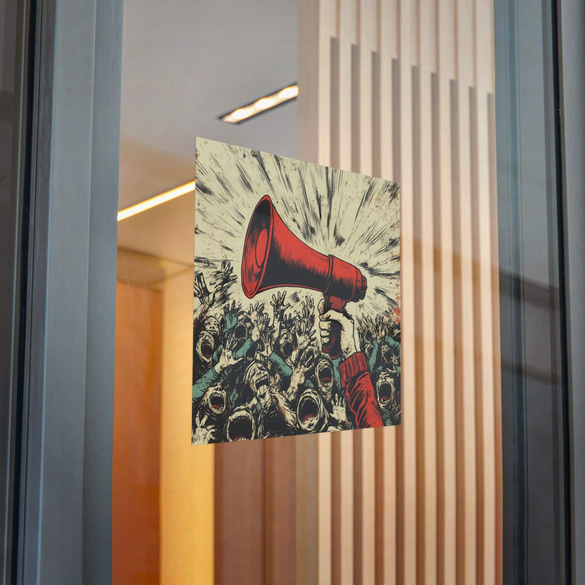 Person Using Megaphone Announce Sale Surrounded By Chaotic Crowd Die Cut Stickers Dtf - Image 28