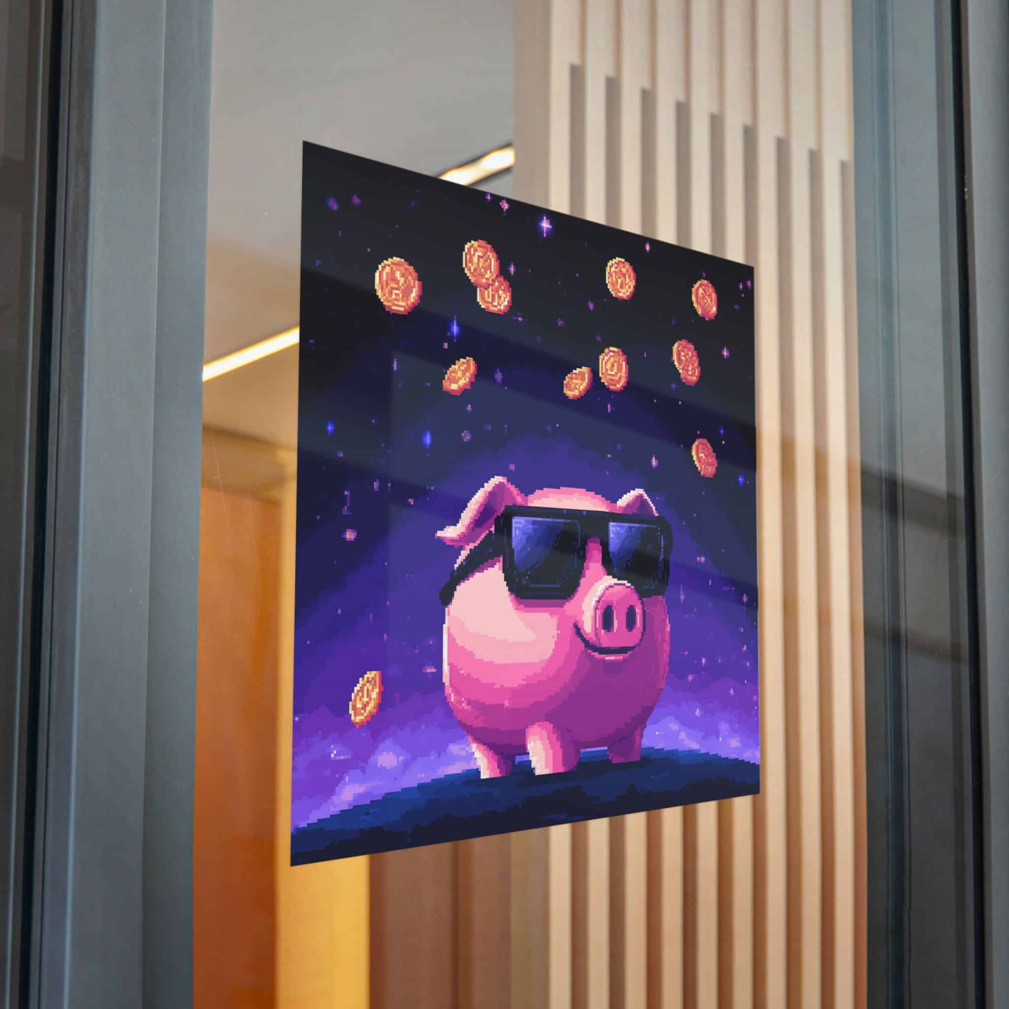 Retro Pixel Piggy Bank Cosmic Coin Shower (4) Die Cut Stickers Dtf - Image 32