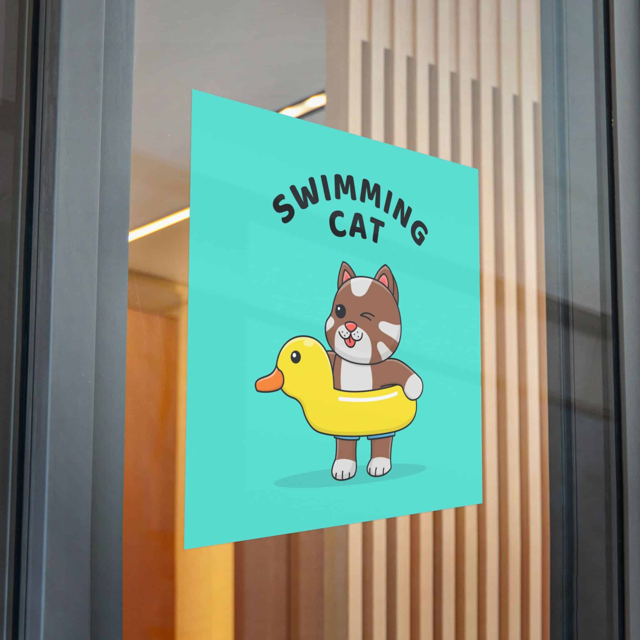 Cute Cat With Rubber Duck Float Die Cut Stickers Dtf - Image 32