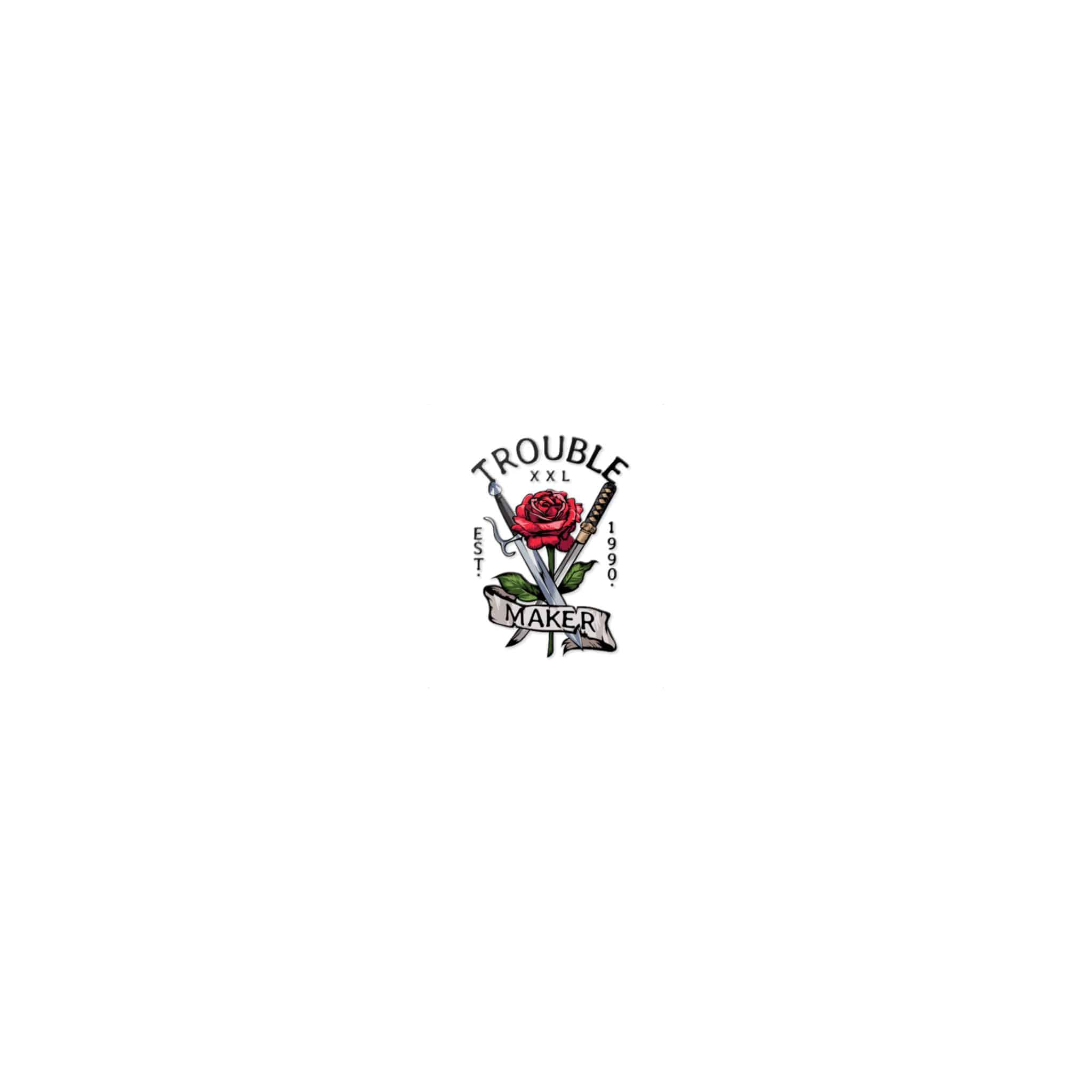 Trouble Maker Slogan With Red Rose Swords Illustration Die Cut Stickers Dtf - Image 7