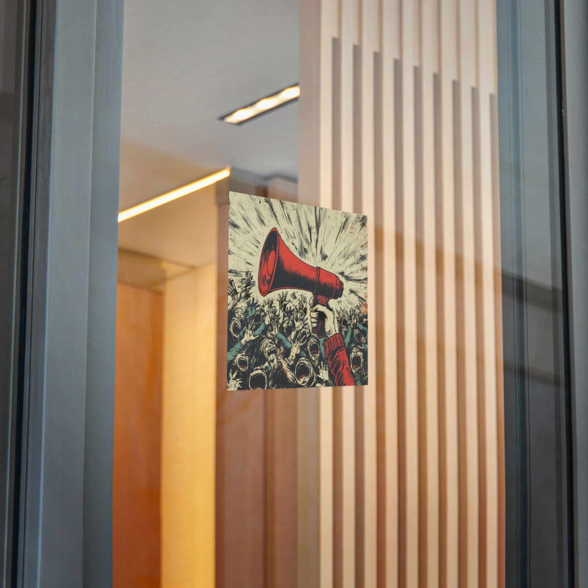 Person Using Megaphone Announce Sale Surrounded By Chaotic Crowd Die Cut Stickers Dtf - Image 24