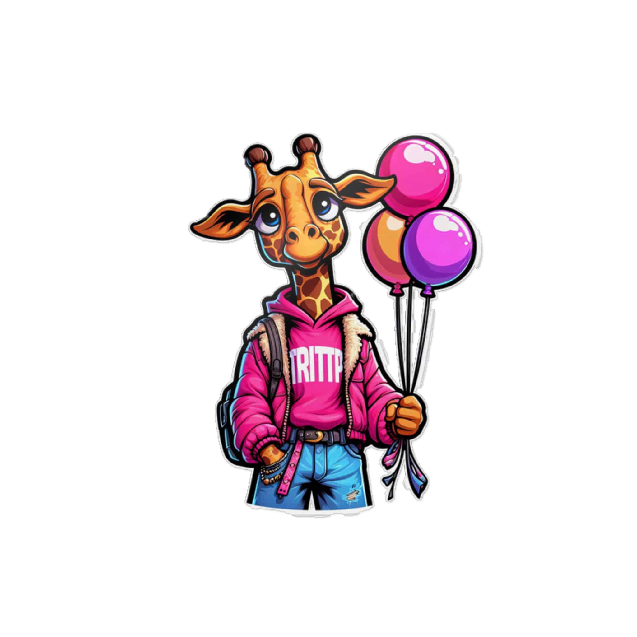 Vector Cartoon Giraffe Pink Jacket With Pink Balloons Tshirt Art Die Cut Stickers Dtf