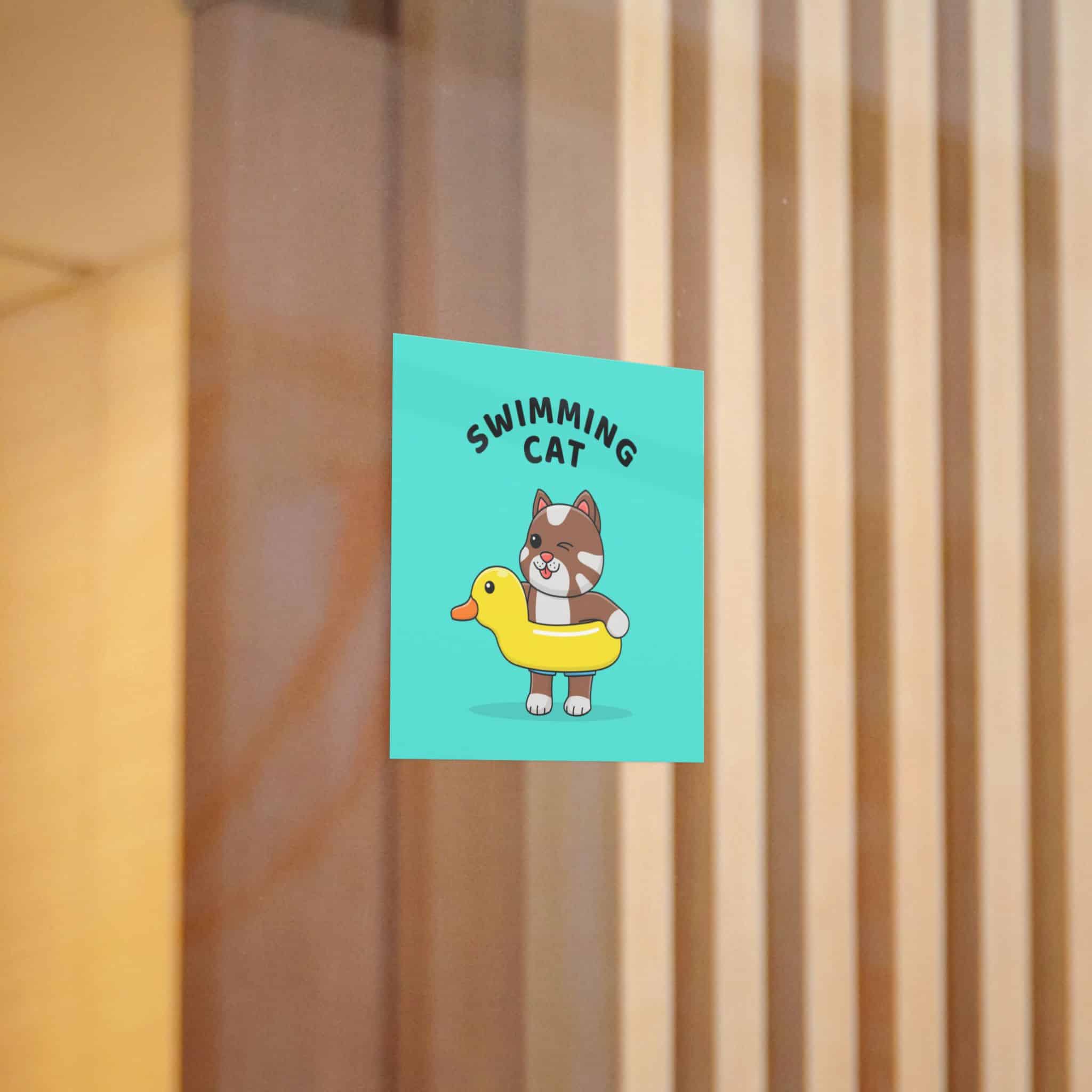 Cute Cat With Rubber Duck Float Die Cut Stickers Dtf - Image 4
