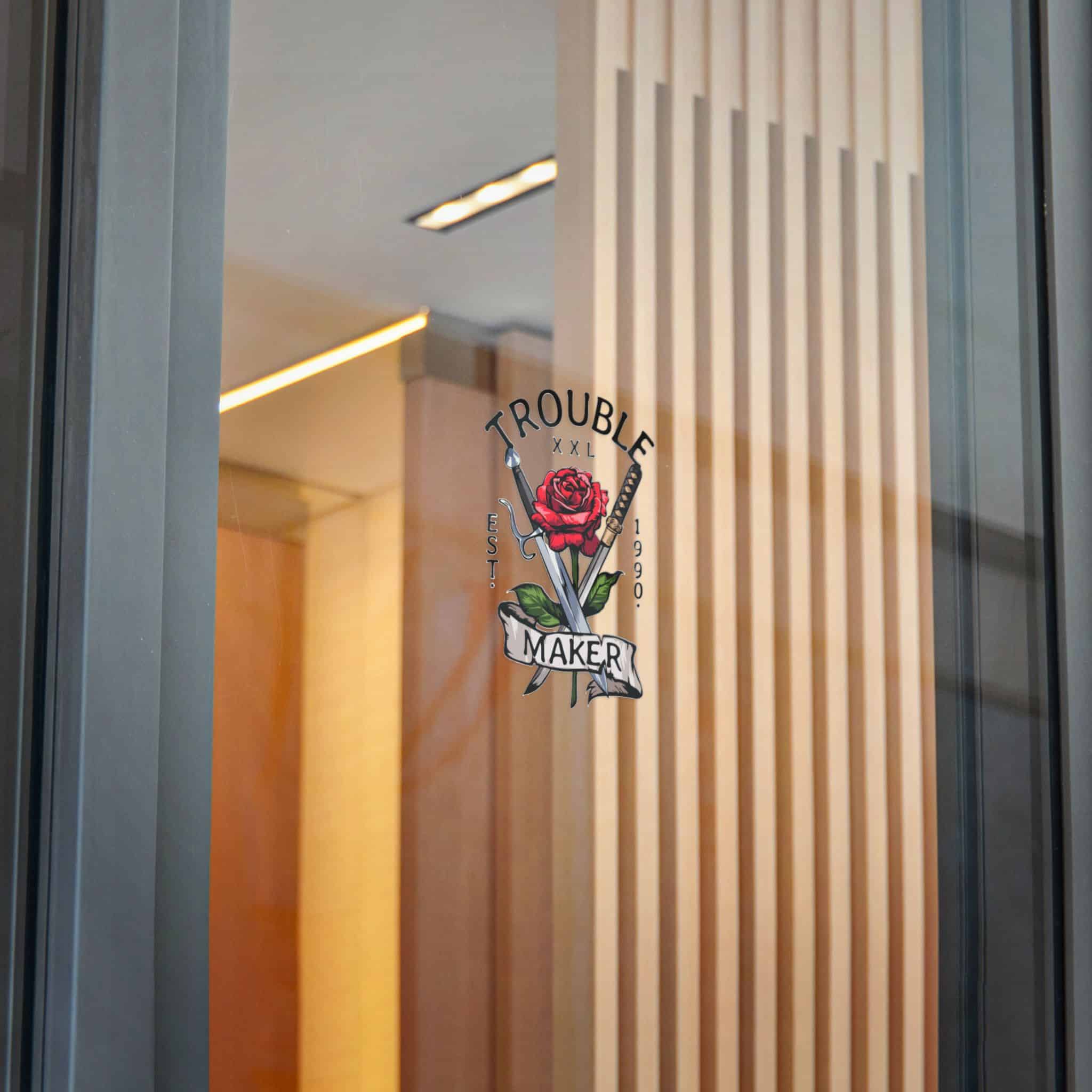 Trouble Maker Slogan With Red Rose Swords Illustration Die Cut Stickers Dtf - Image 26